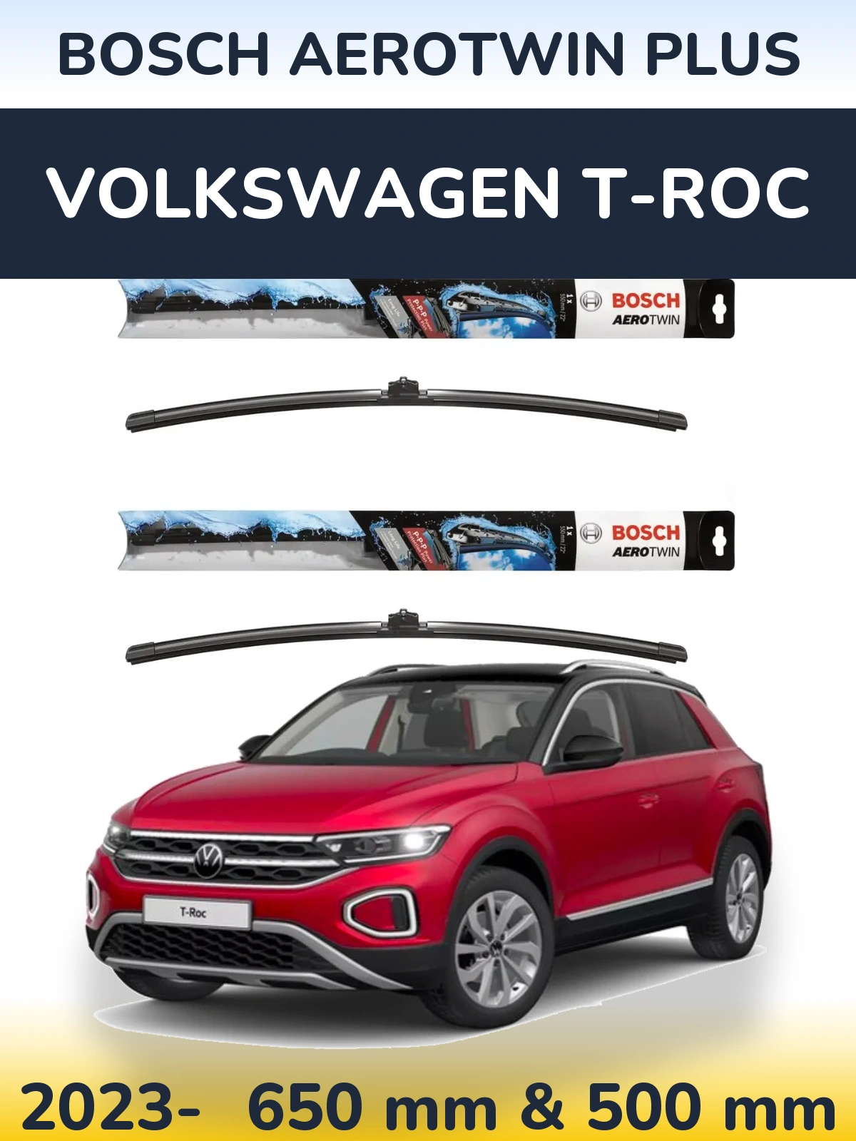 Комплект передніх щіток BOSCH AeroTwin Plus 650 & 500 мм для Volkswagen T-Roc 2023-2026