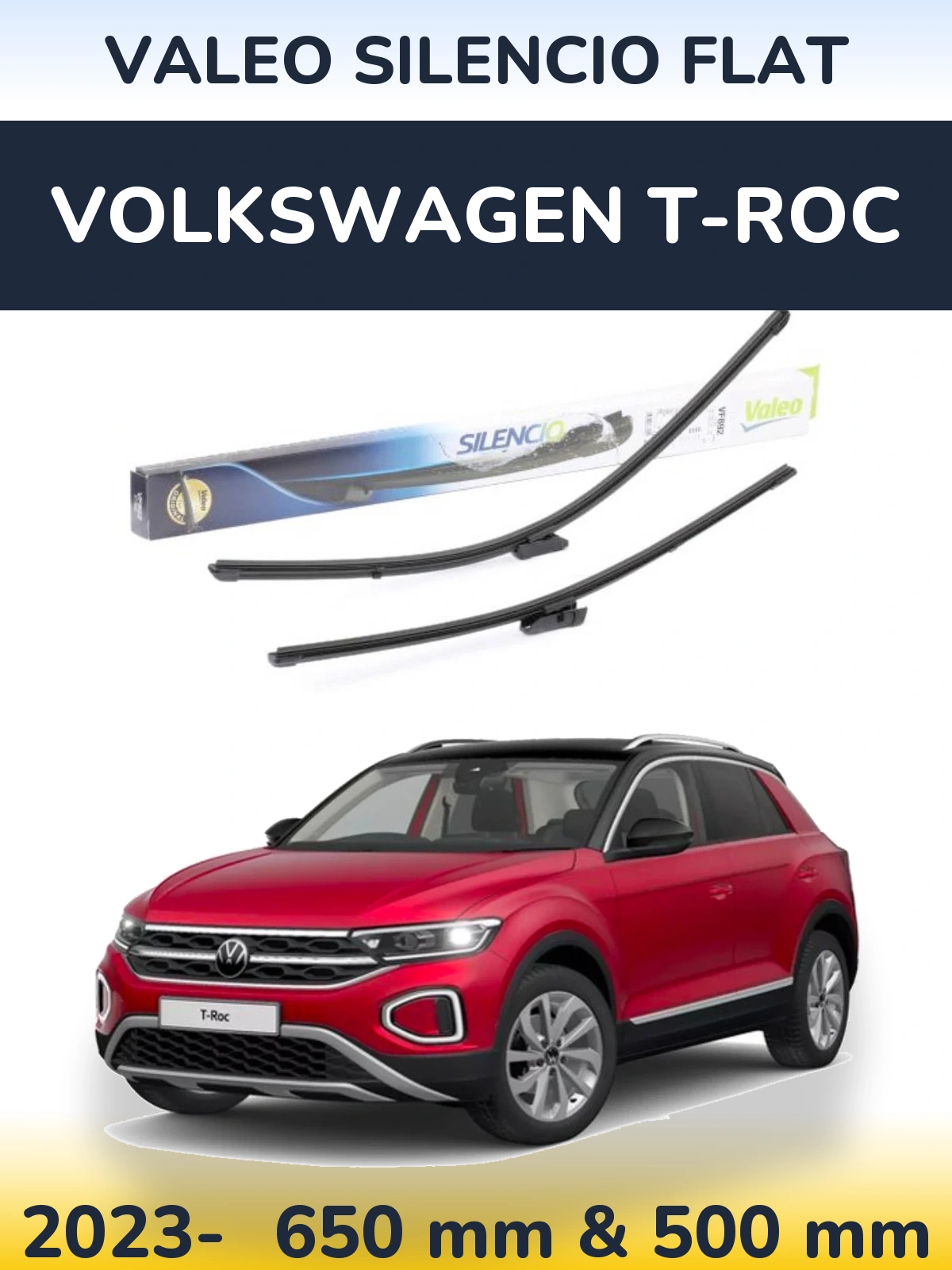 Комплект передніх щіток Valeo Silencio Flat 630 & 500 мм для Volkswagen T-Roc 2023-2026
