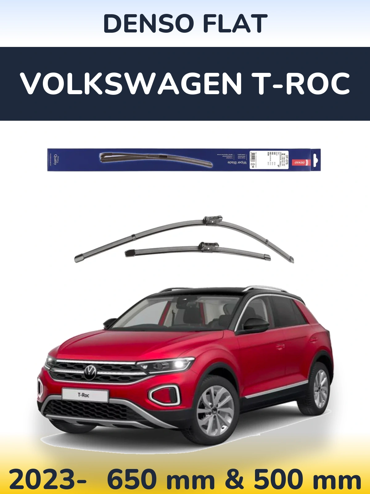 Комплект передніх щіток Denso Flat 630 & 500 мм для Volkswagen T-Roc 2023-2026