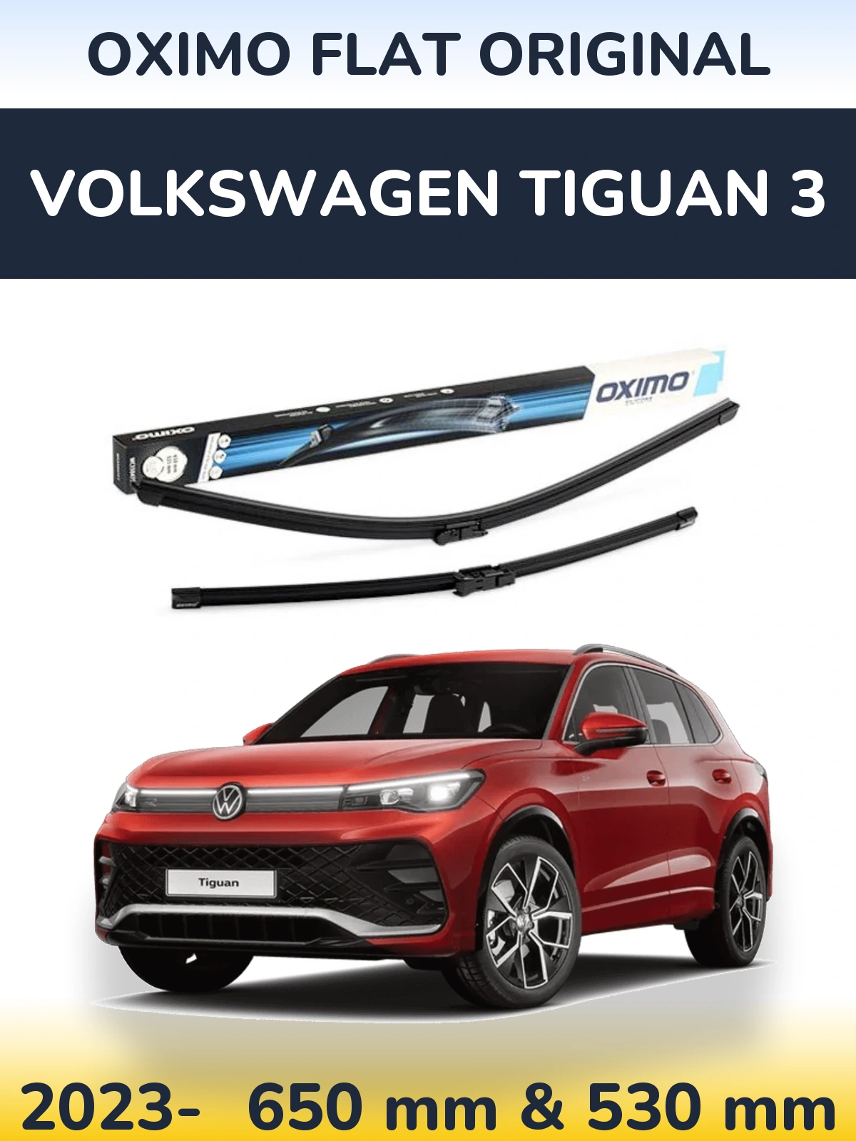 Комплект передних дворников Oximo Flat Original 650 & 530 мм для Volkswagen Tiguan 3 2023-2026