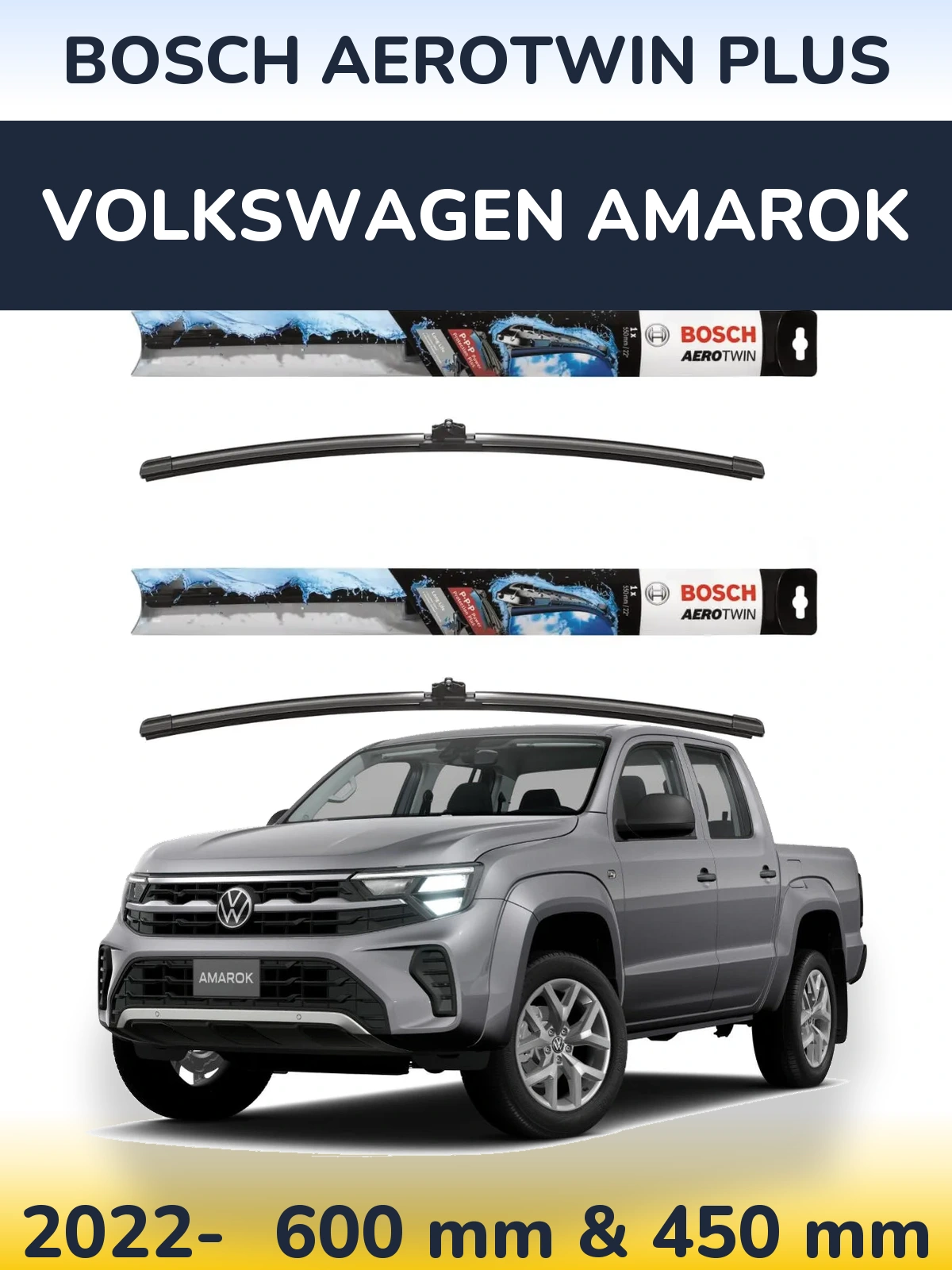 Комплект передних дворников BOSCH AeroTwin Plus 600 & 450 мм для Volkswagen Amarok 2022-2026