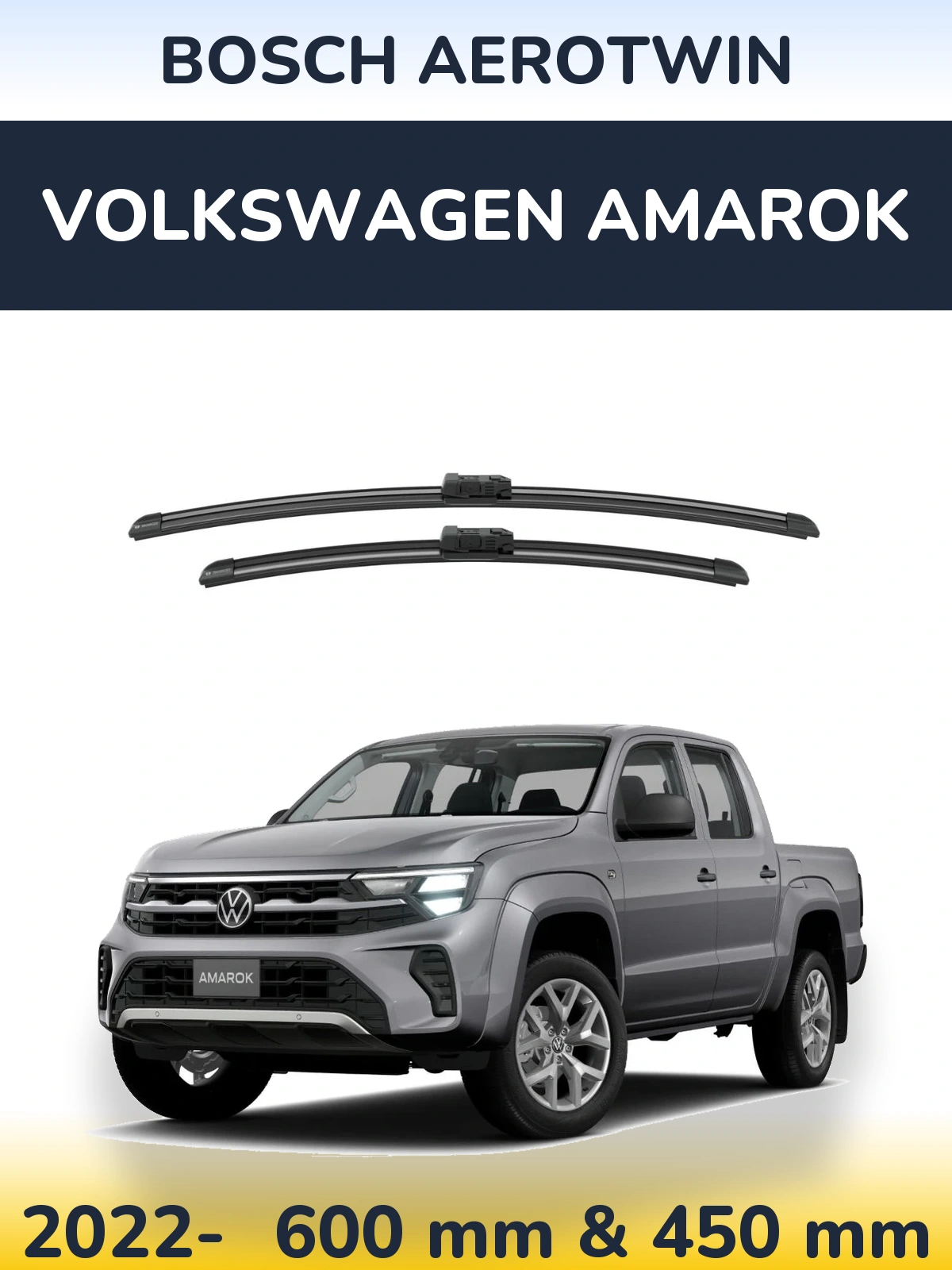 Front wiper blade set BOSCH AeroTwin 600 & 450 mm for Volkswagen Amarok 2022-2026