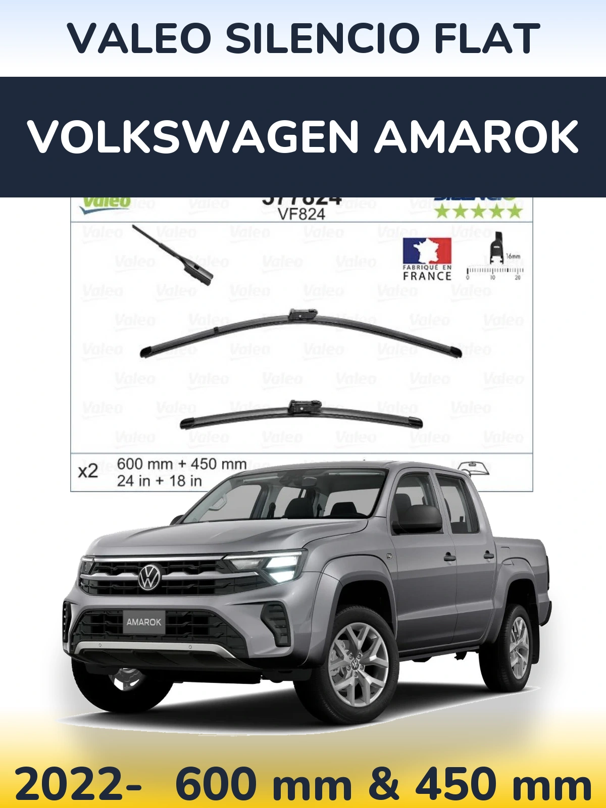 Komplet przednich wycieraczek Valeo Silencio Flat 600 & 450 mm do Volkswagen Amarok 2022-2026