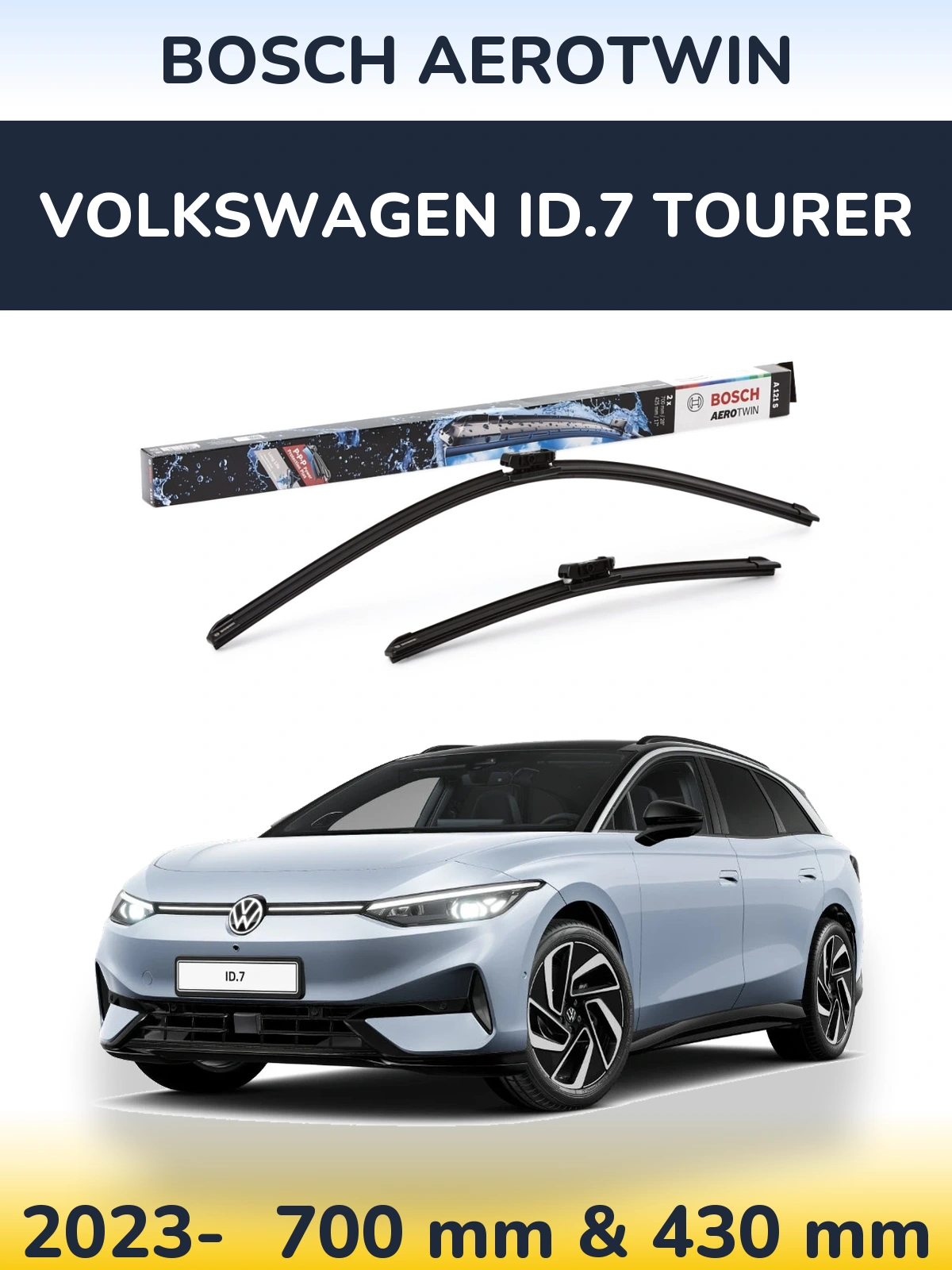 Комплект передніх щіток BOSCH AeroTwin 700 & 425 мм для Volkswagen ID.7 Tourer 2023-2026