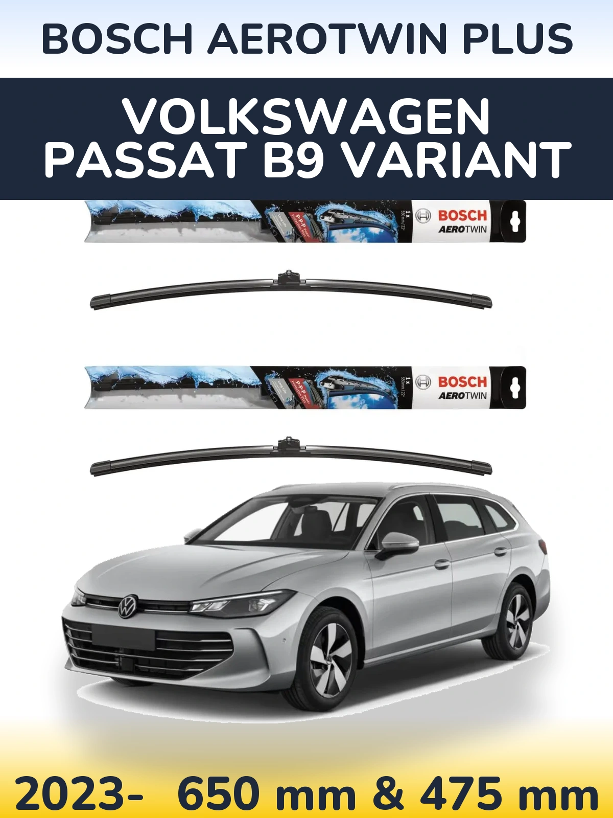 Komplet przednich wycieraczek BOSCH AeroTwin Plus 650 & 475 mm do Volkswagen Passat B9 Variant 2023-2026