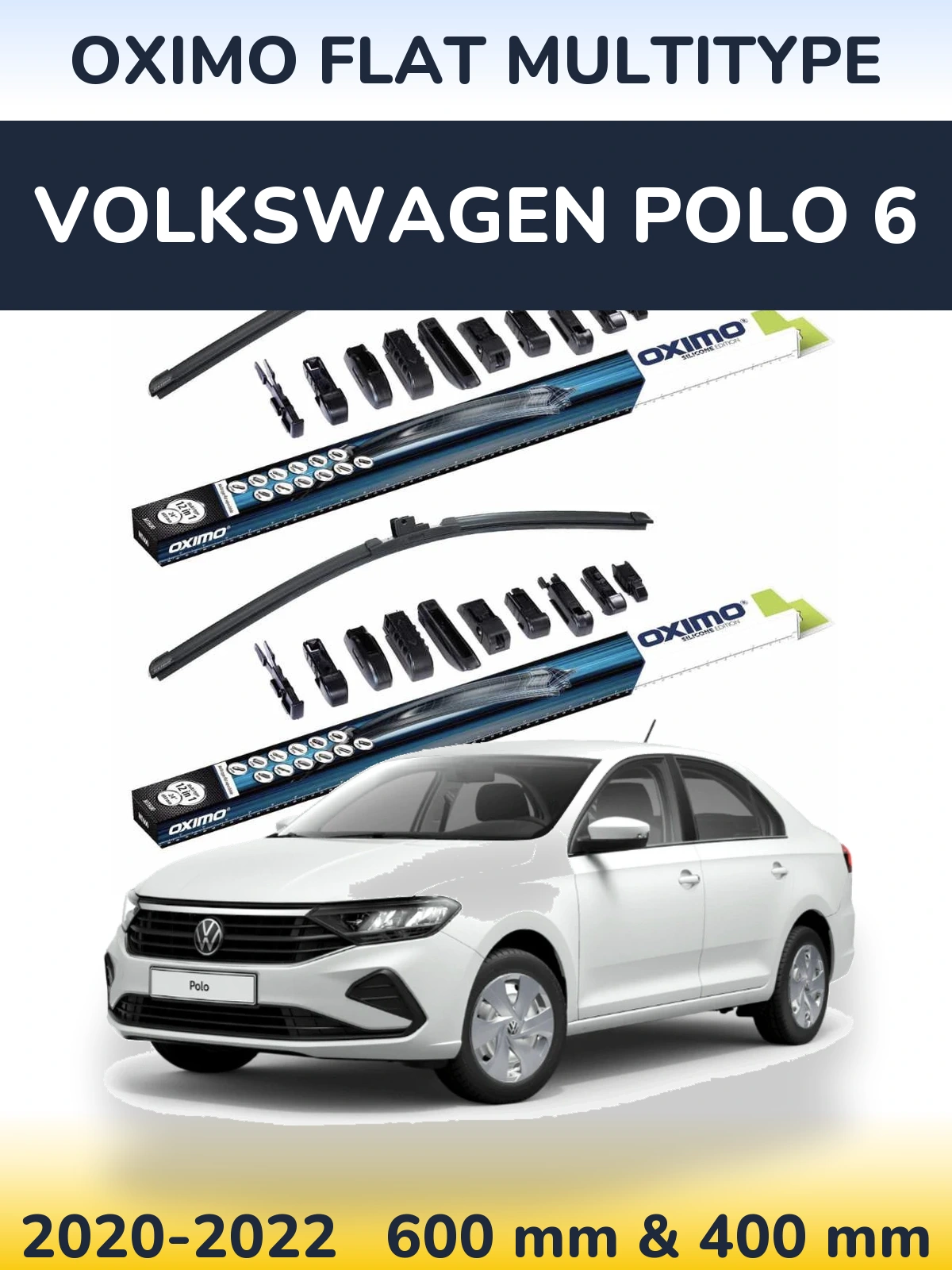 Front wiper blade set Oximo Flat MultiTypee 600 & 400 mm for Volkswagen Polo 6 2020-2022