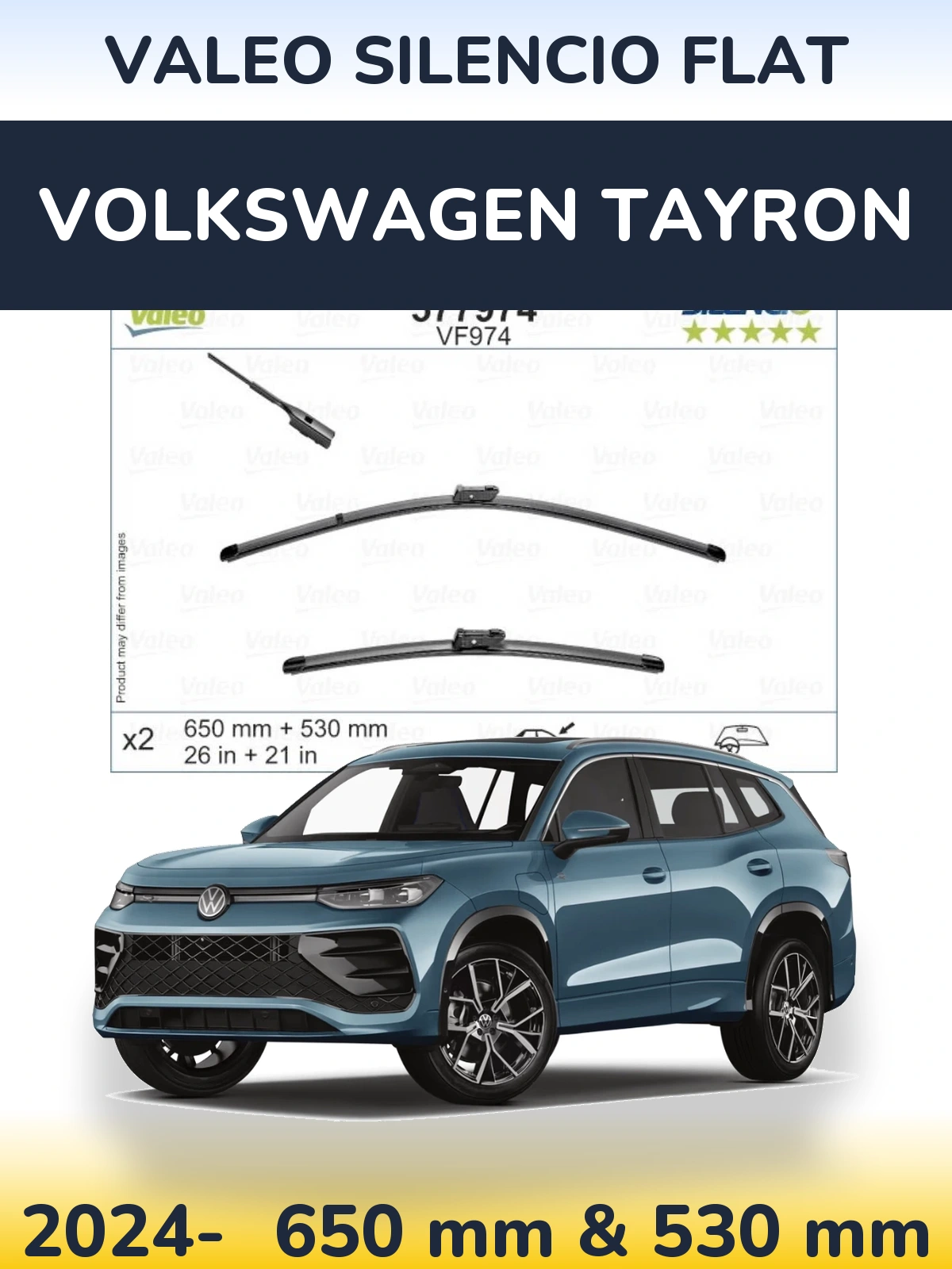 Комплект передніх щіток Valeo Silencio Flat 650 & 530 мм для Volkswagen Tayron 2024-2026