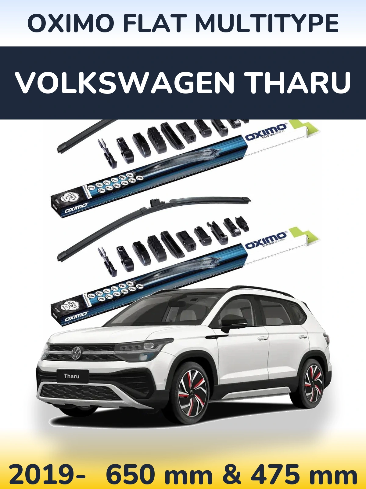 Komplet przednich wycieraczek Oximo Flat MultiType 650 & 475 mm do Volkswagen Tharu 2019-2026