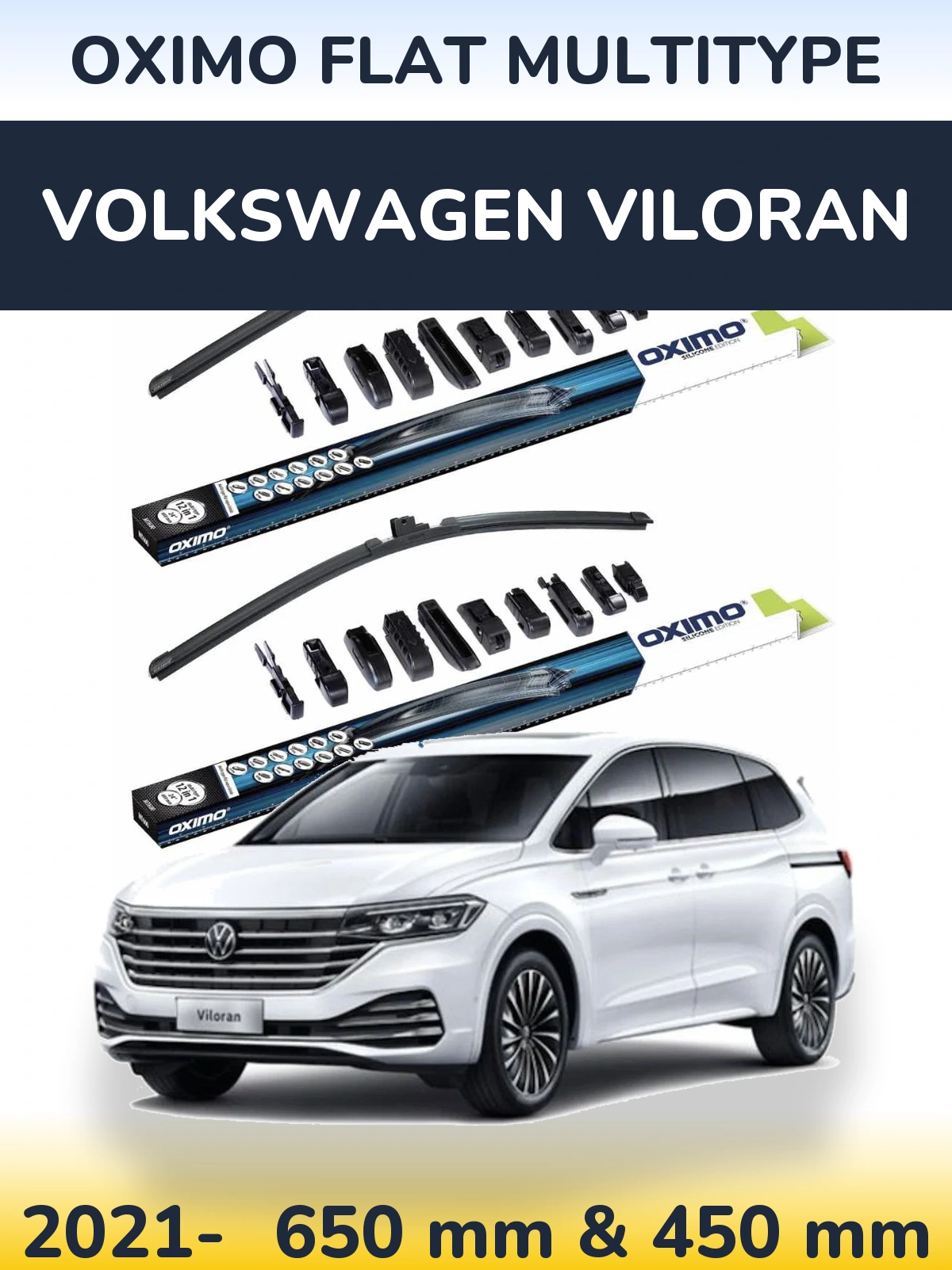 Komplet przednich wycieraczek Oximo Flat MultiType 650 & 450 mm do Volkswagen Viloran 2021-2026