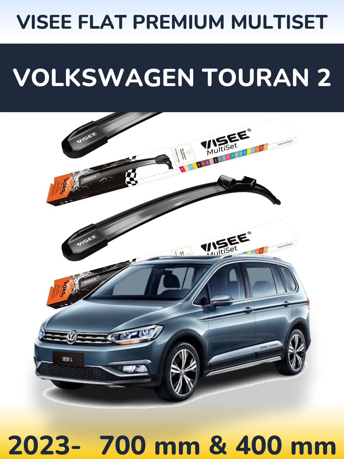 Komplet przednich wycieraczek VISEE FLAT PREMIUM MultiSet 700 & 400 mm do Volkswagen Touran 2 2023-2026