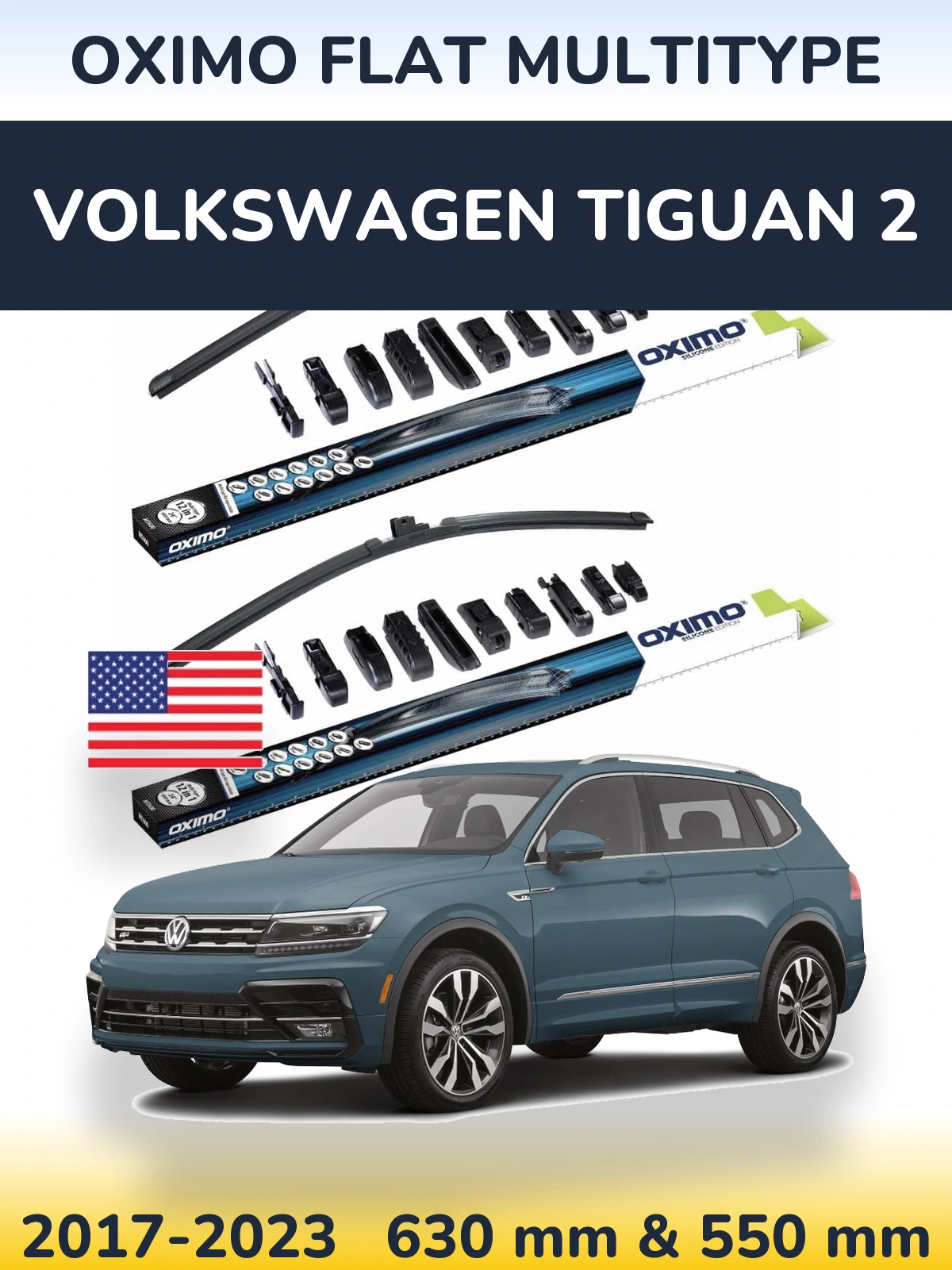 Komplet przednich wycieraczek Oximo Flat MultiType 600 & 550 mm do Volkswagen Tiguan 2 2017-2023