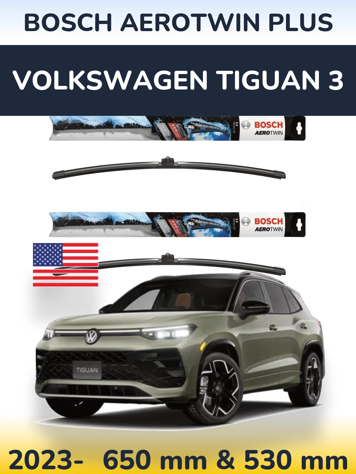 Komplet przednich wycieraczek BOSCH AeroTwin Plus 650 & 530 mm do Volkswagen Tiguan 3 2023-2026