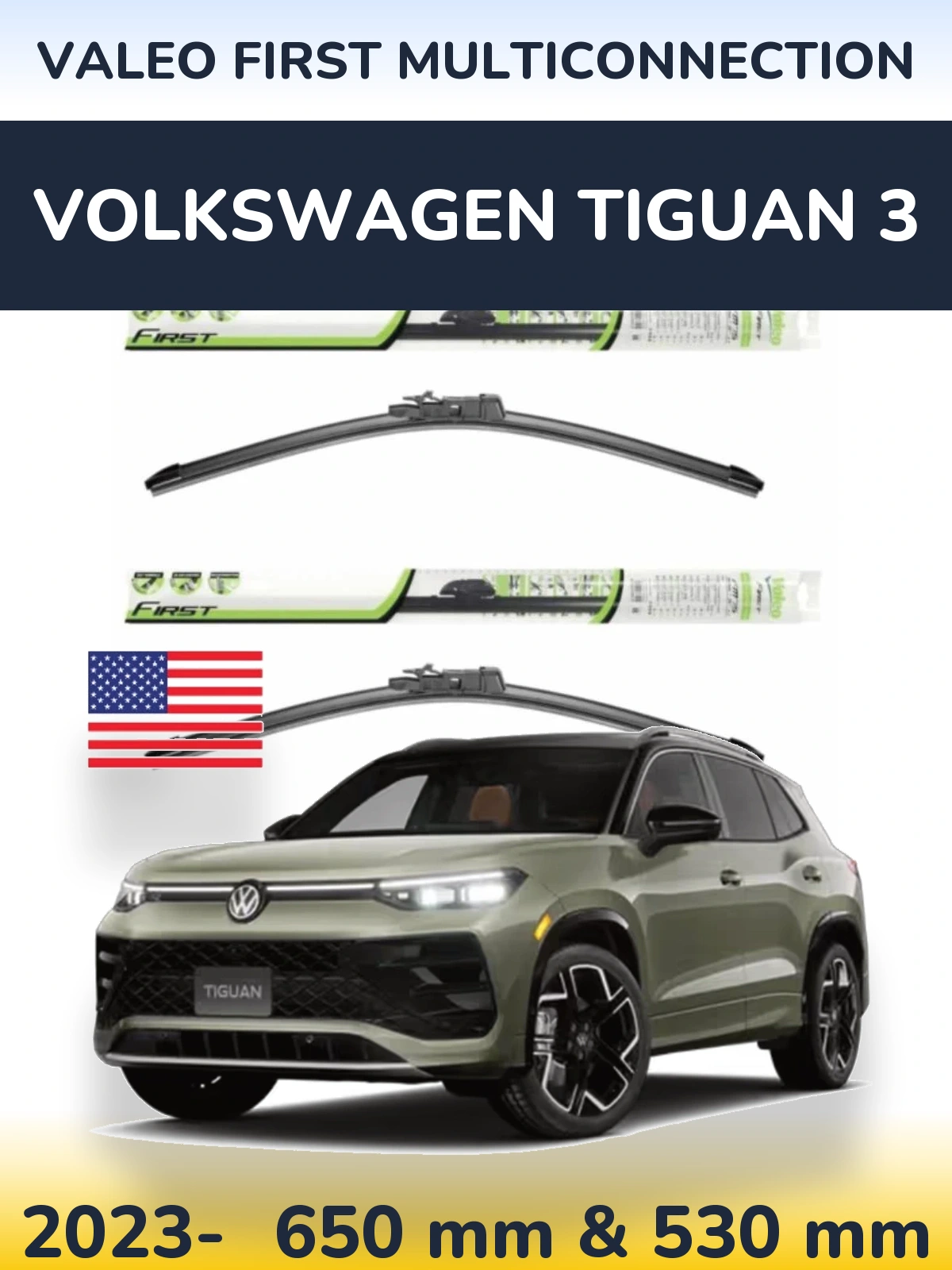 Комплект передних дворников Valeo First MultiConnection 650 & 530 мм для Volkswagen Tiguan 3 2023-2026