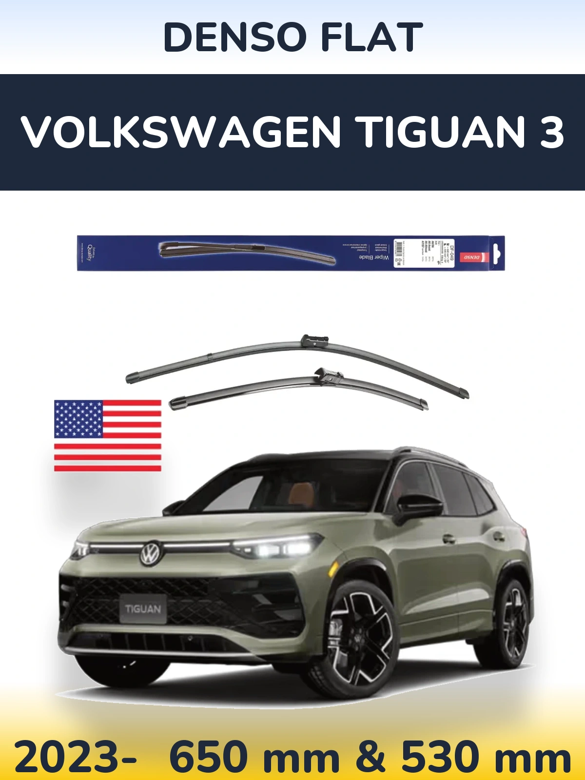 Комплект передних дворников Denso Flat 640 & 520 мм для Volkswagen Tiguan 3 2023-2026