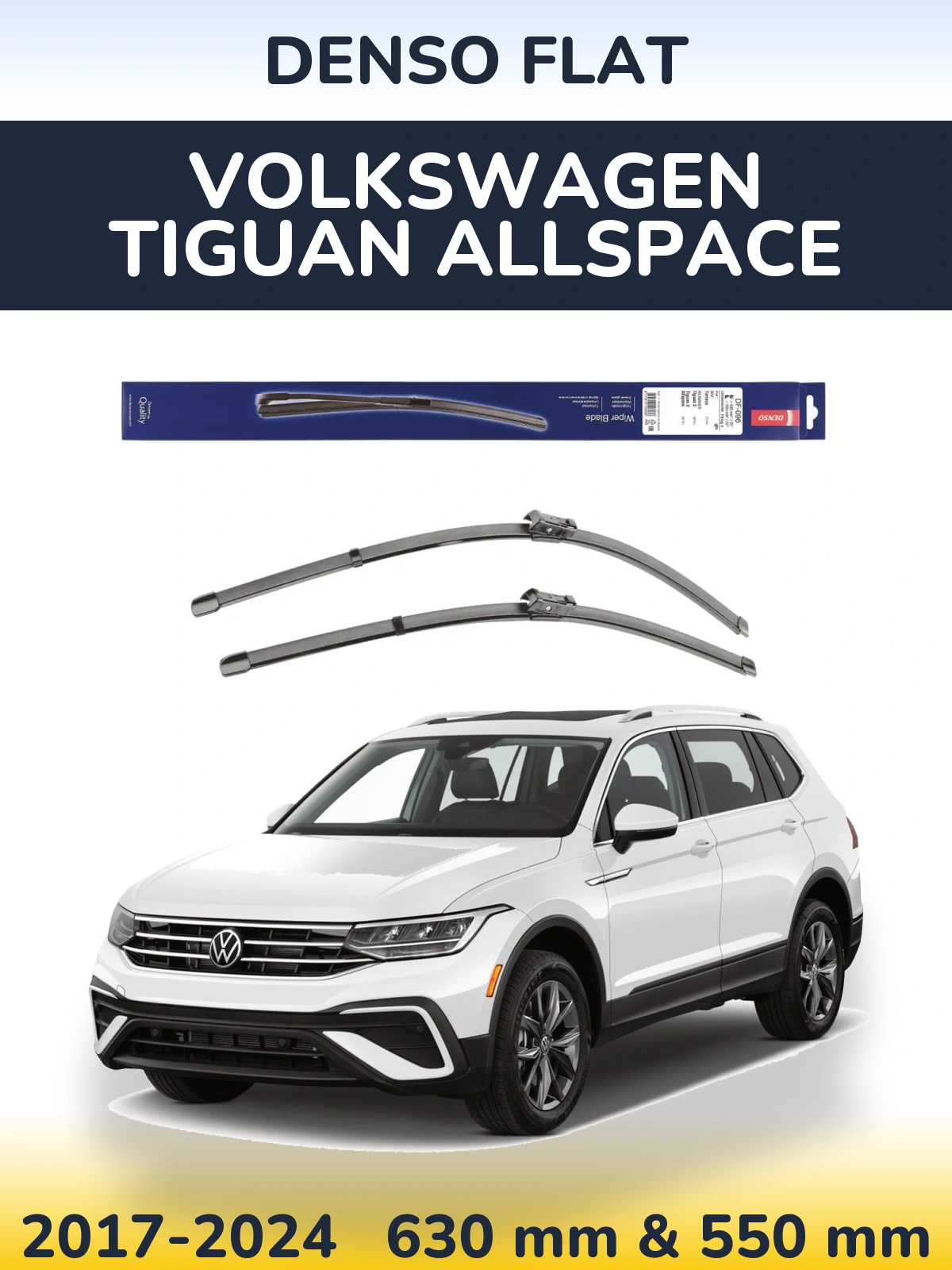 Front wiper blade set Denso Flat 630 & 550 mm for Volkswagen Tiguan Allspace 2017-2024