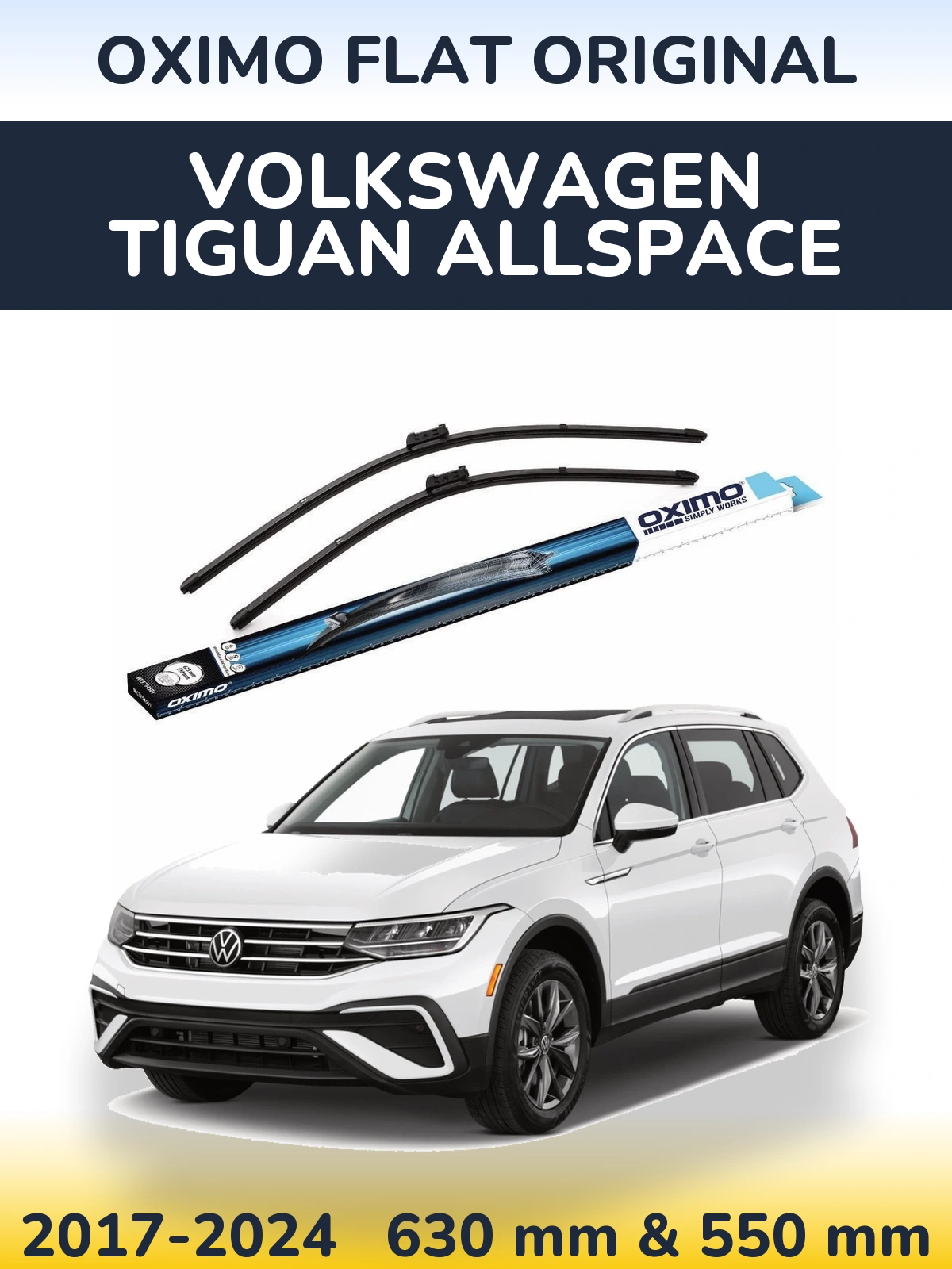 Комплект передніх щіток Oximo Flat Original 630 & 550 мм для Volkswagen Tiguan Allspace 2017-2024