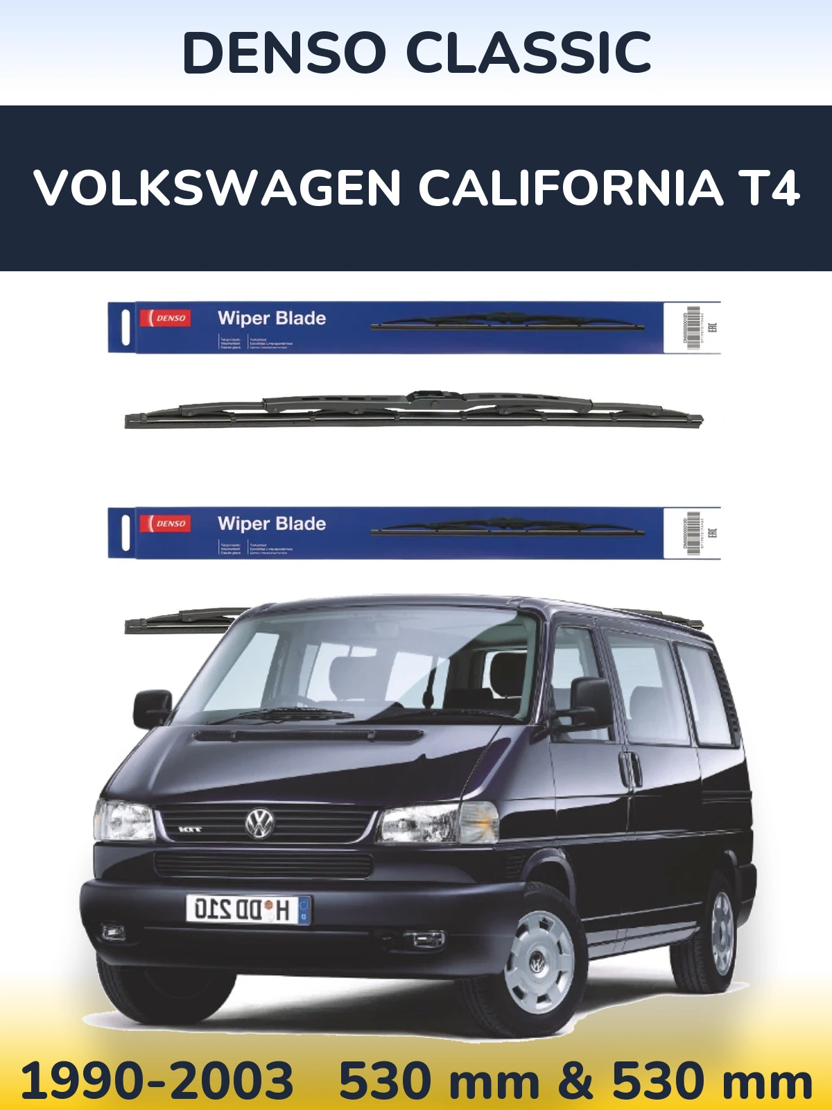Front wiper blade set Denso Classic 530 & 530 mm for Volkswagen California T4 1990-2003