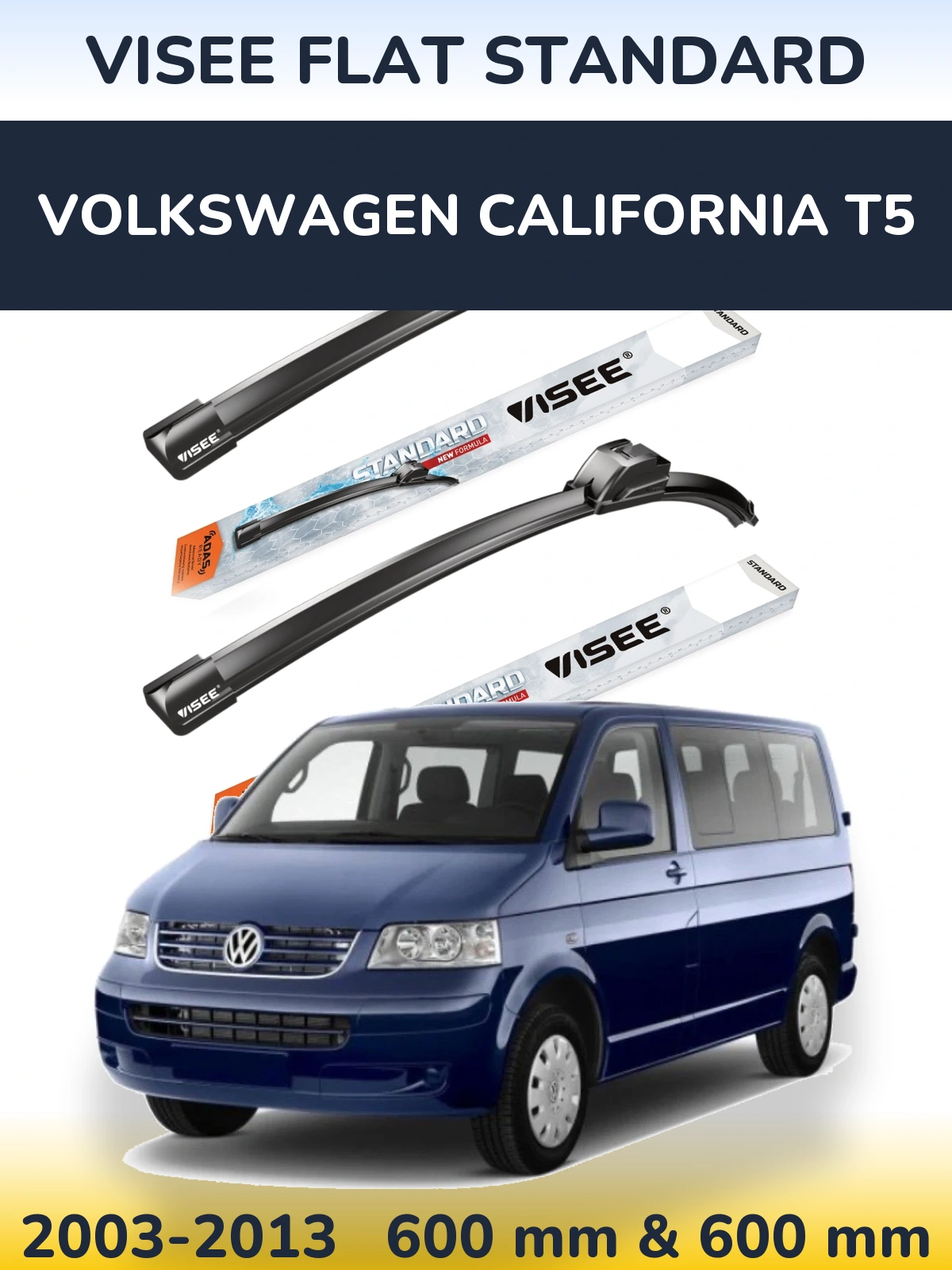 Комплект передніх щіток VISEE FLAT STANDARD 600 & 600 мм для Volkswagen California T5 2003-2013