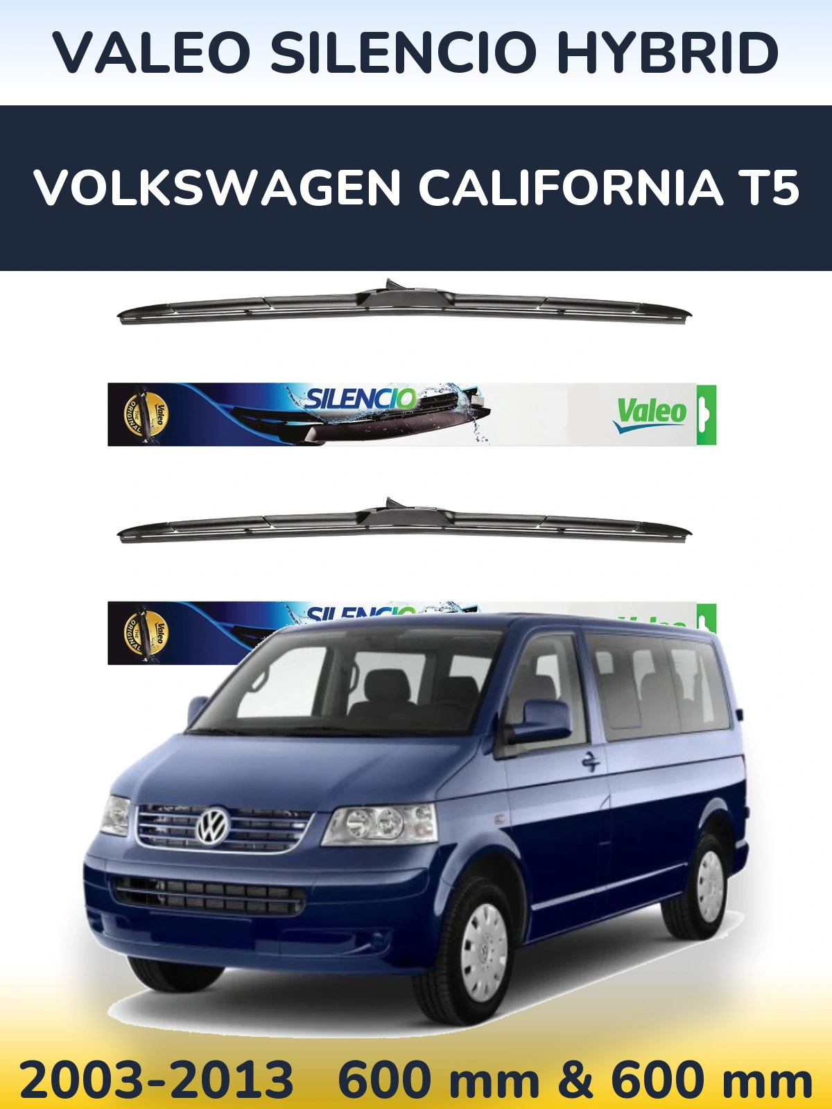 Komplet przednich wycieraczek Valeo Silencio Hybrid 600 & 600 mm do Volkswagen California T5 2003-2013