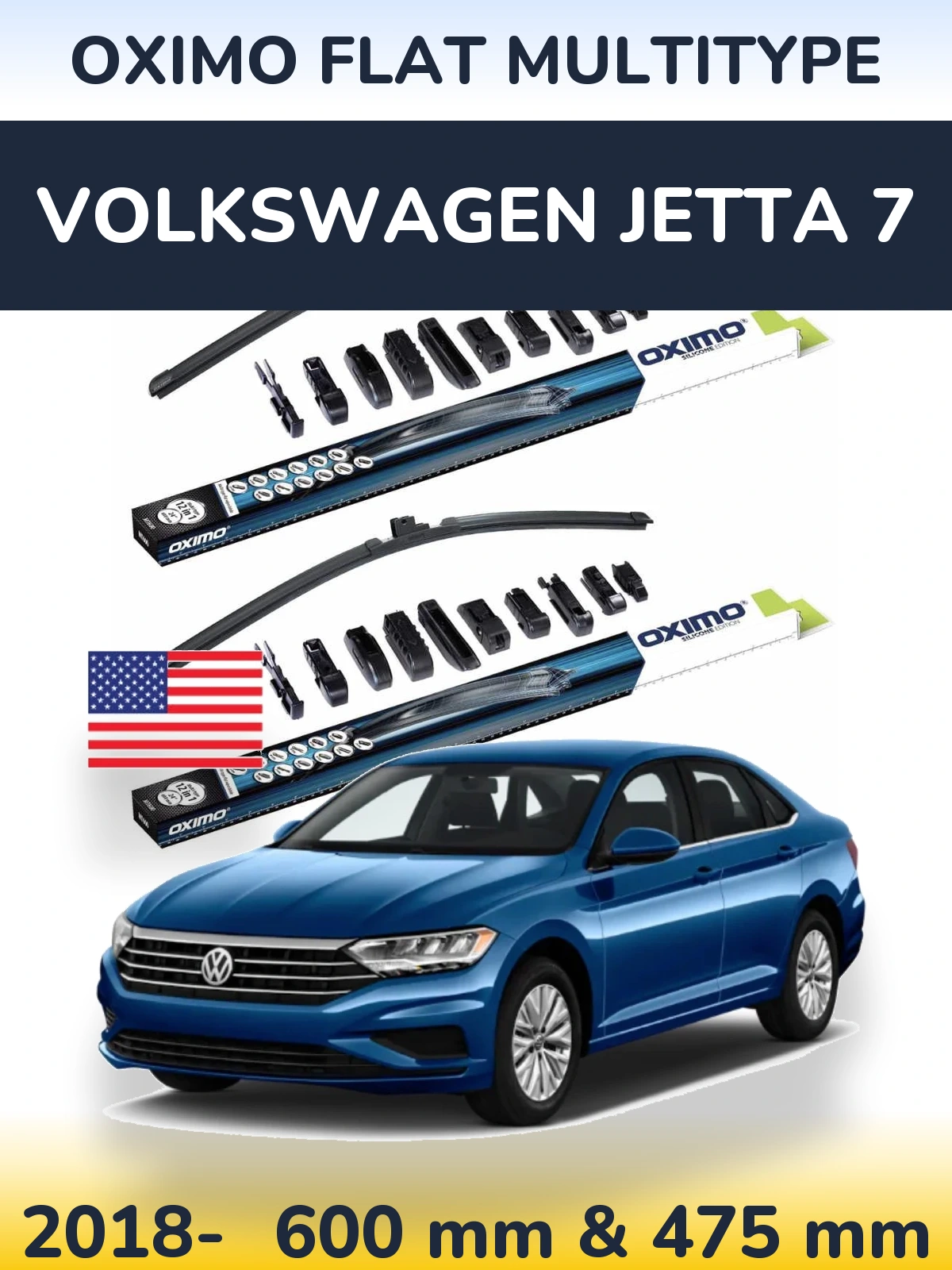 Front wiper blade set Oximo Flat MultiTypee 600 & 475 mm for Volkswagen Jetta 7 2018-2026