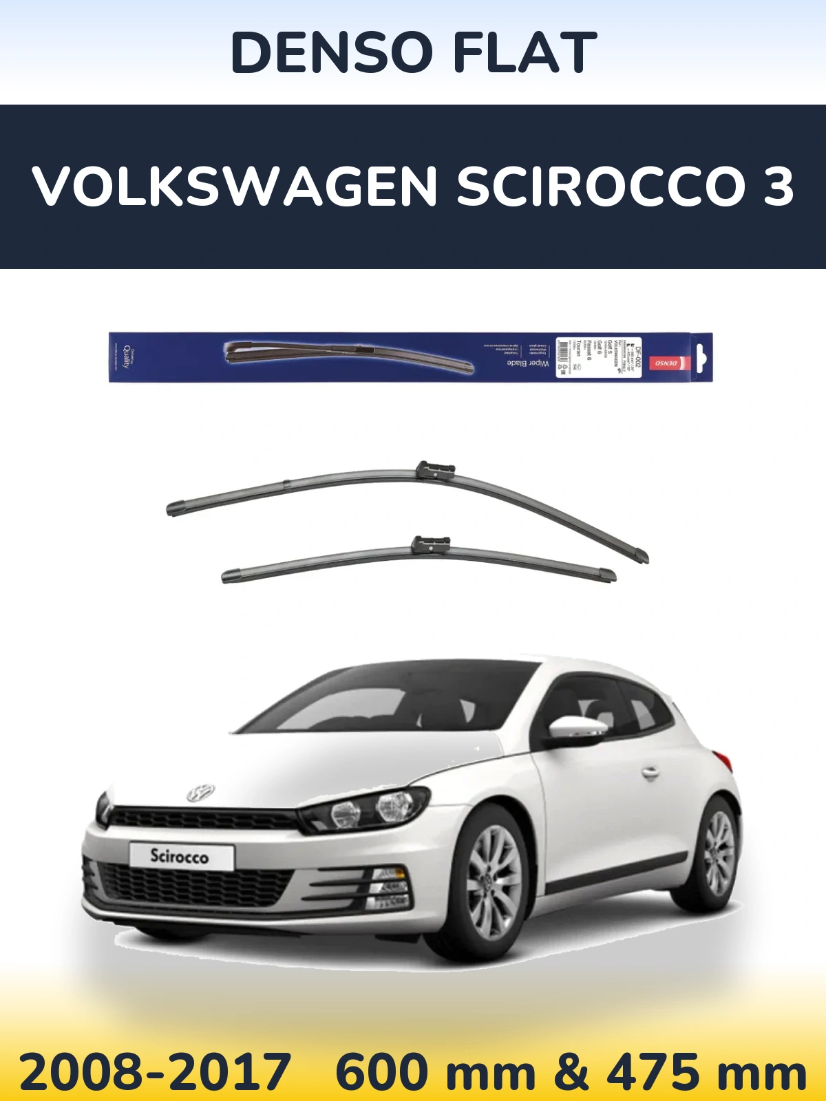 Комплект передних дворников Denso Flat 600 & 475 мм для Volkswagen Scirocco 3 2008-2017