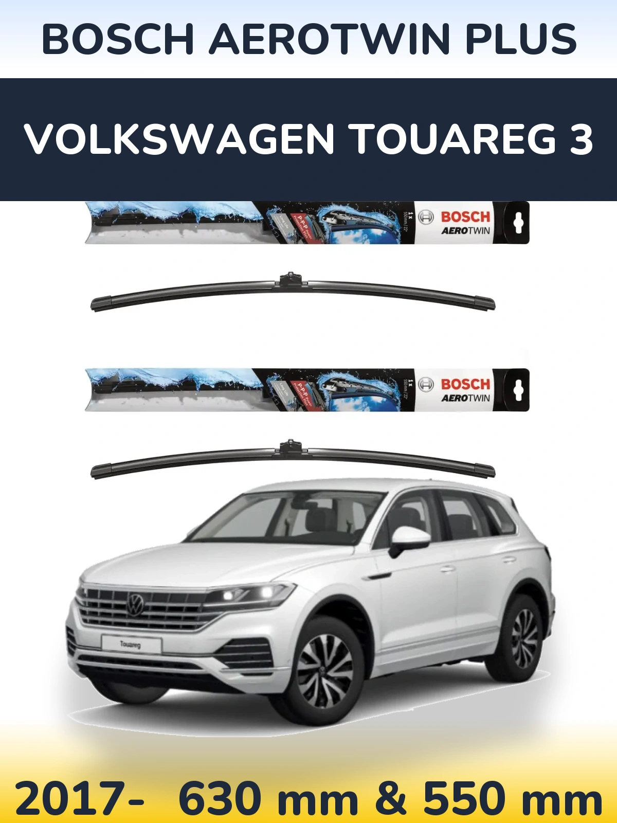 Комплект передних дворников BOSCH AeroTwin Plus 600 & 550 мм для Volkswagen Touareg 3 2017-2026