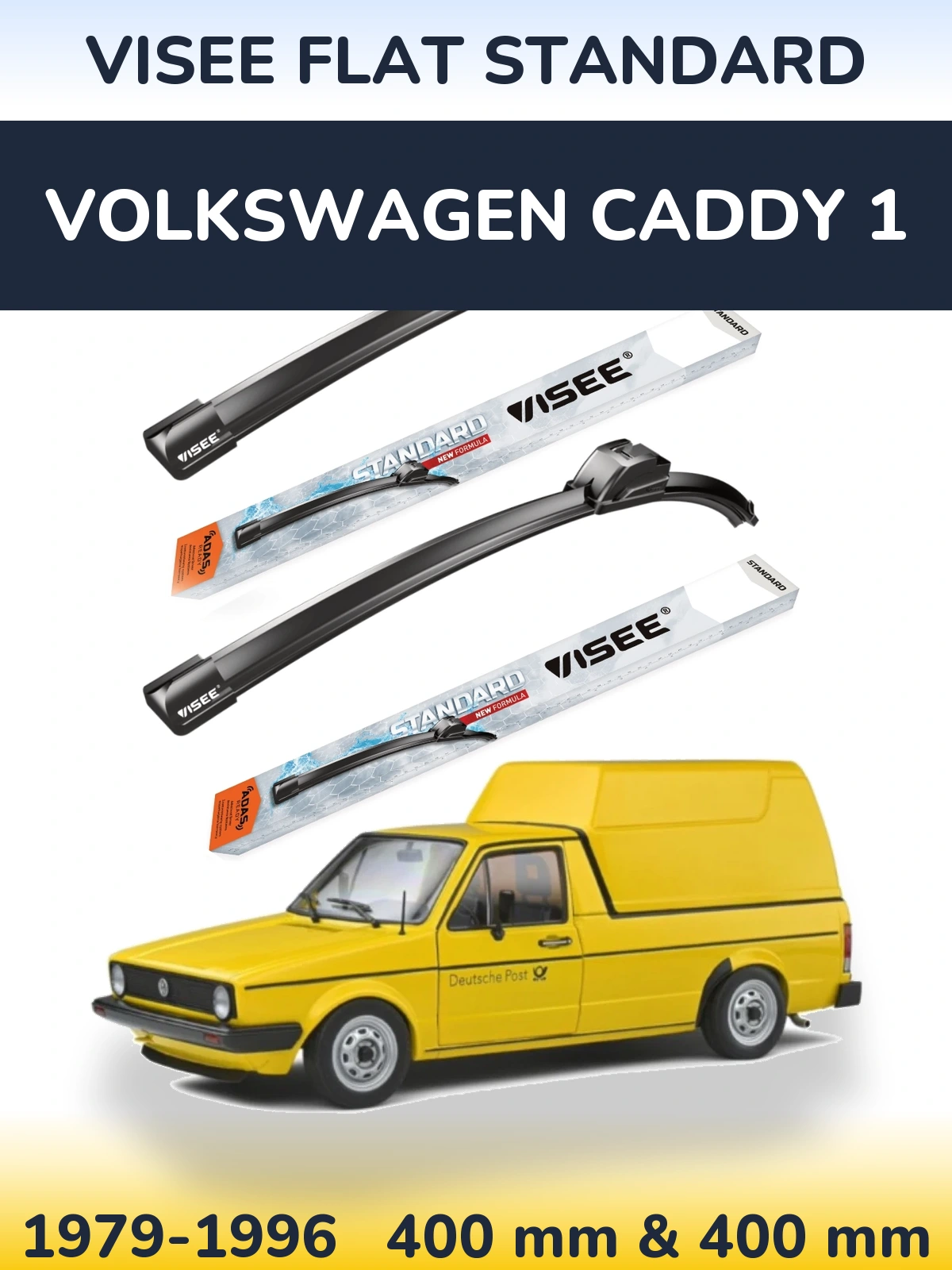 Front wiper blade set VISEE FLAT STANDARD 400 & 400 mm for Volkswagen Caddy 1 1979-1996
