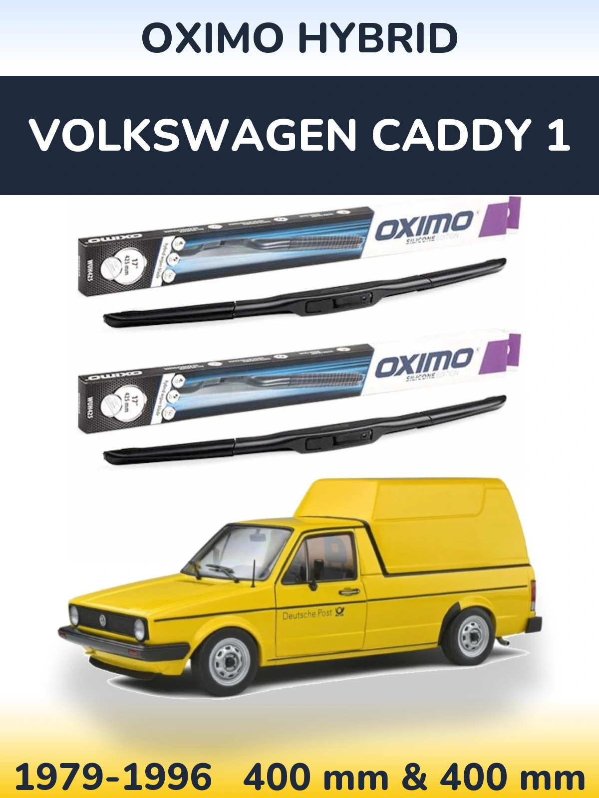 Front wiper blade set Oximo Hybrid 400 & 400 mm for Volkswagen Caddy 1 1979-1996