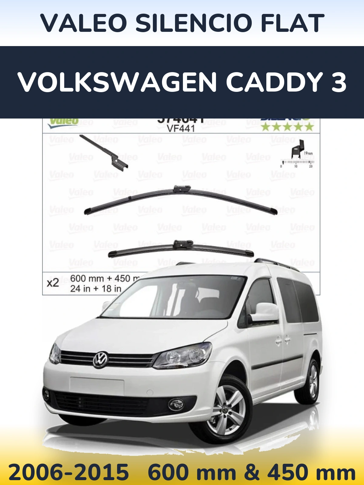 Комплект передніх щіток Valeo Silencio Flat 600 & 450 мм для Volkswagen Caddy 3 2006-2015