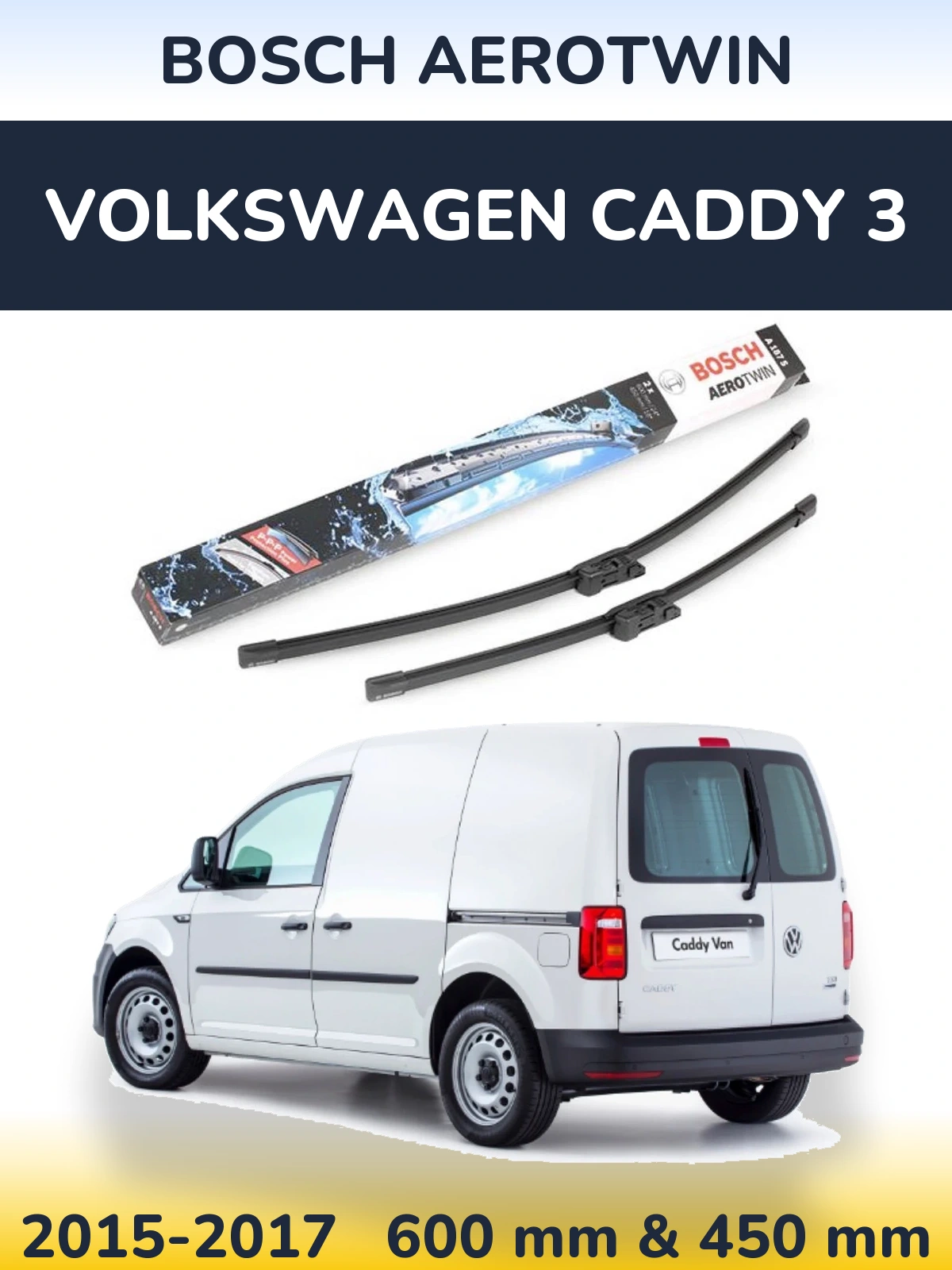 Комплект передніх щіток BOSCH AeroTwin 600 & 450 мм для Volkswagen Caddy 3 2015-2017