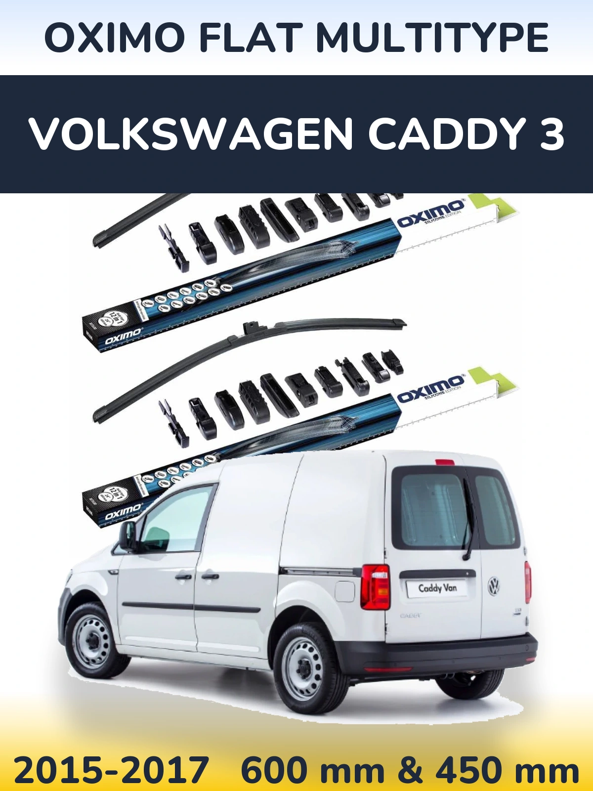 Комплект передних дворников Oximo Flat MultiТипe 600 & 450 мм для Volkswagen Caddy 3 2015-2017