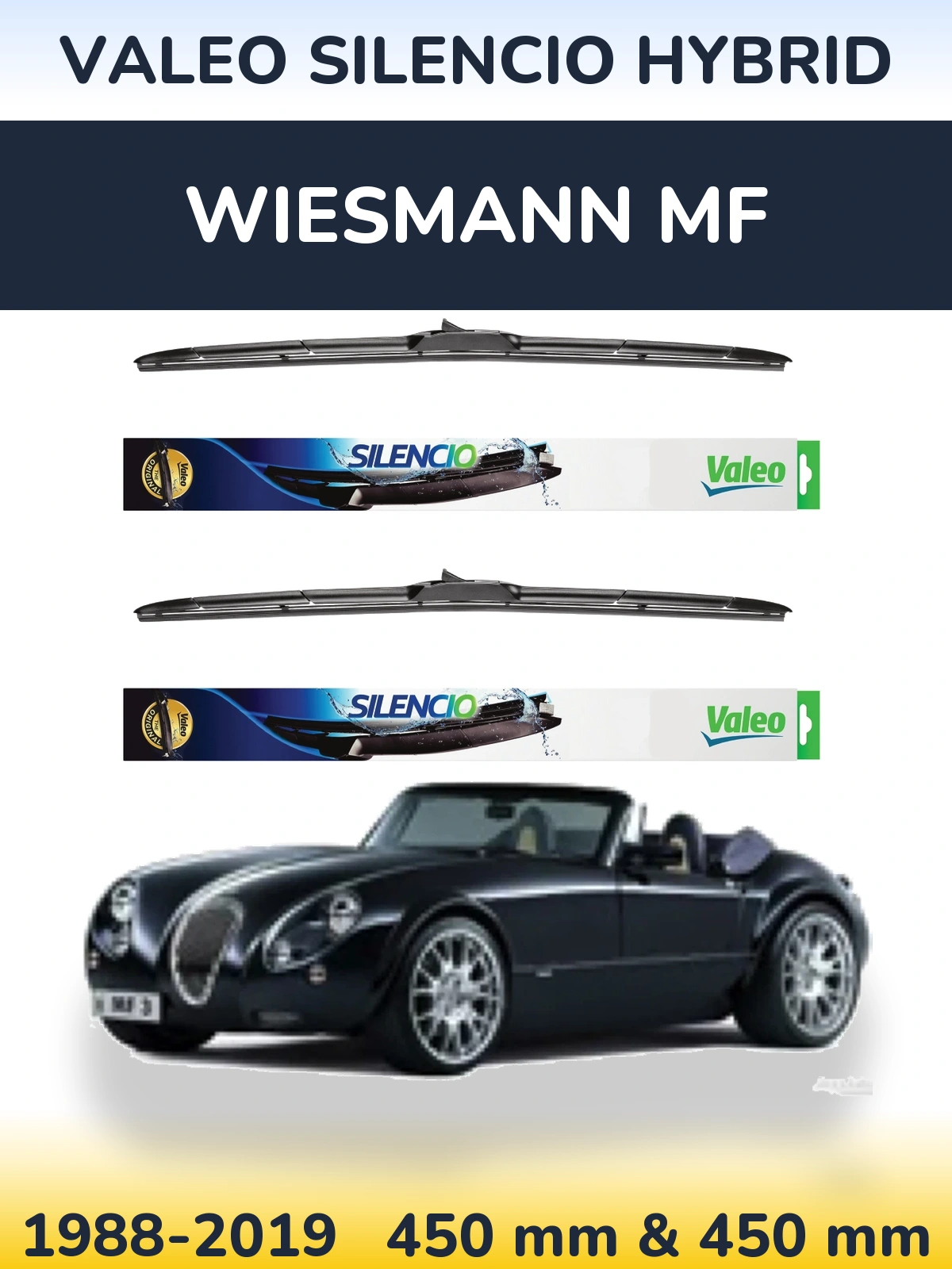 Комплект передніх щіток Valeo Silencio Hybrid 450 & 450 мм для Wiesmann MF 1988-2019