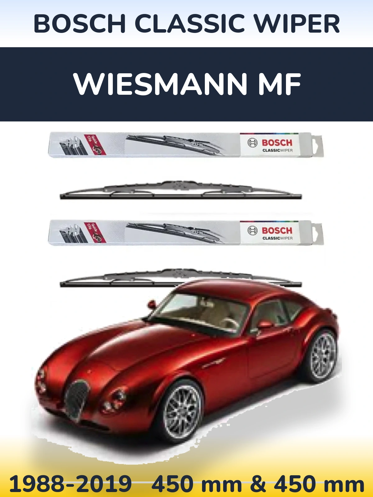 Front wiper blade set BOSCH Classic Wiper 450 & 450 mm for Wiesmann MF 1988-2019