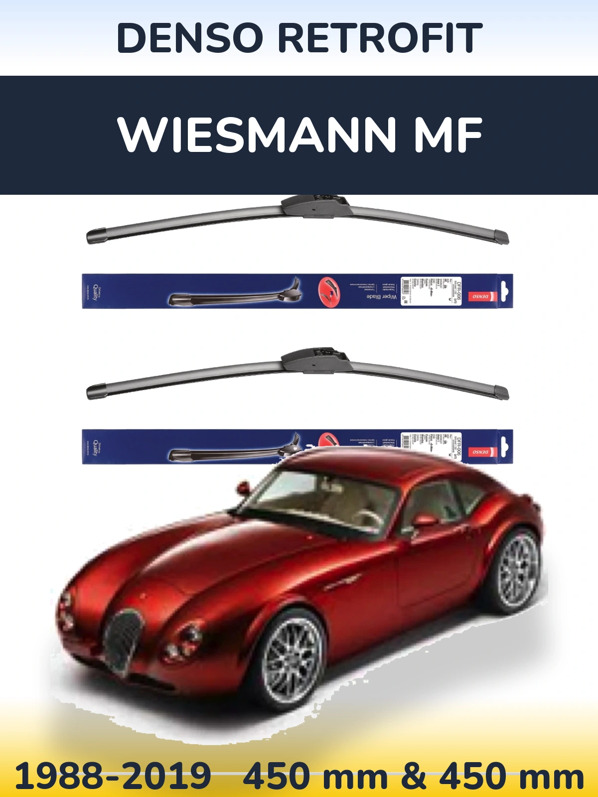 Front wiper blade set Denso Retrofit 450 & 450 mm for Wiesmann MF 1988-2019