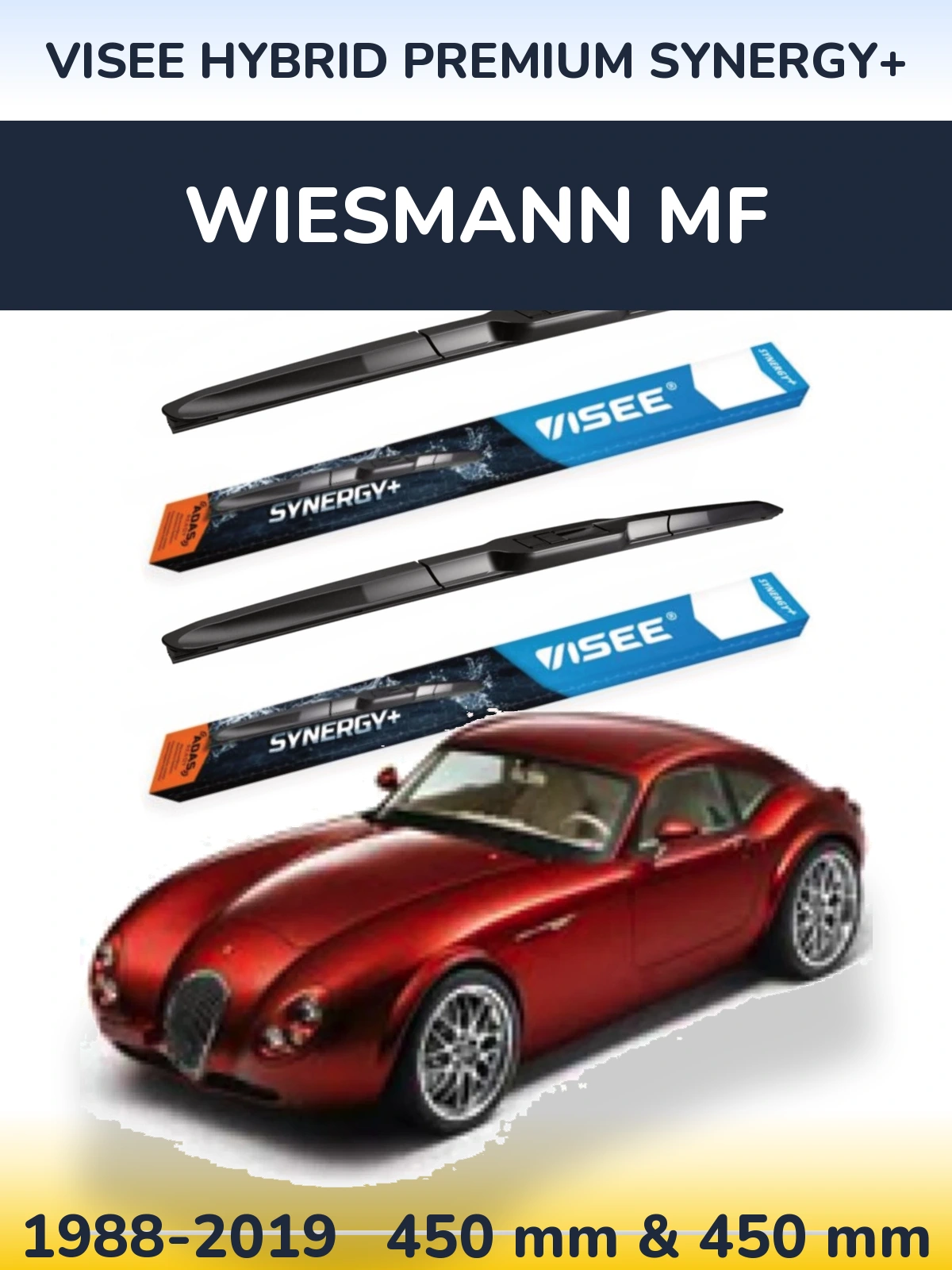 Front wiper blade set VISEE HYBRID PREMIUM SYNERGY+ 450 & 450 mm for Wiesmann MF 1988-2019