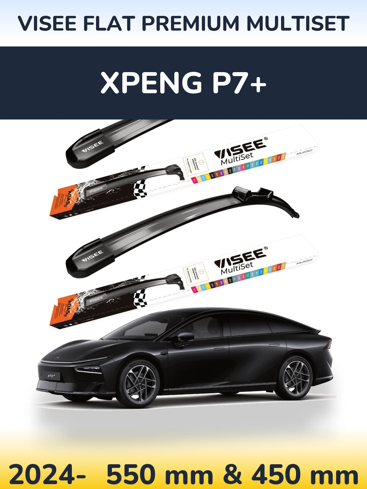 Komplet przednich wycieraczek VISEE FLAT PREMIUM MultiSet 550 & 450 mm do XPENG P7+ 2024-2026