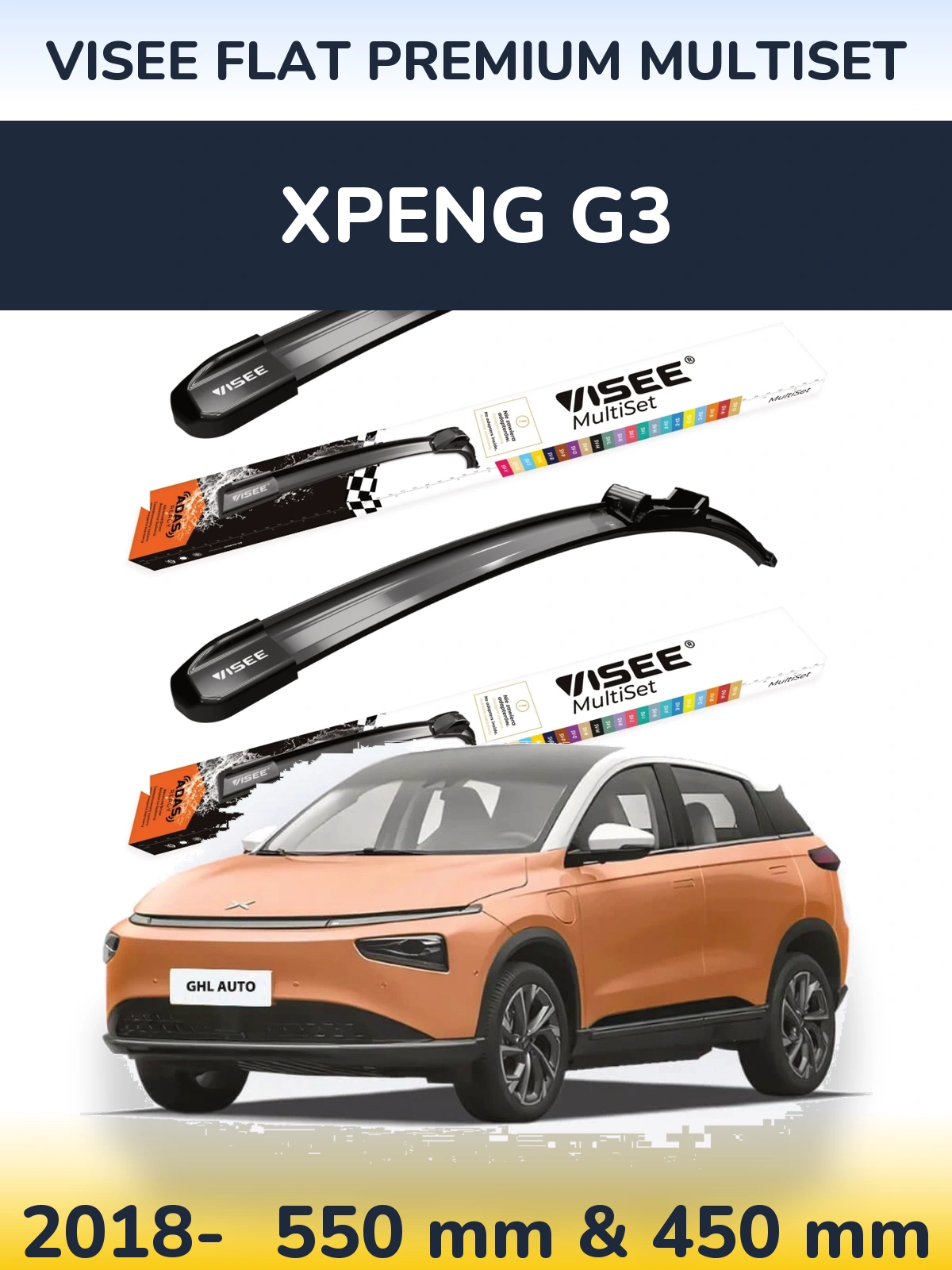 Komplet przednich wycieraczek VISEE FLAT PREMIUM MultiSet 550 & 450 mm do XPENG G3 2018-2026