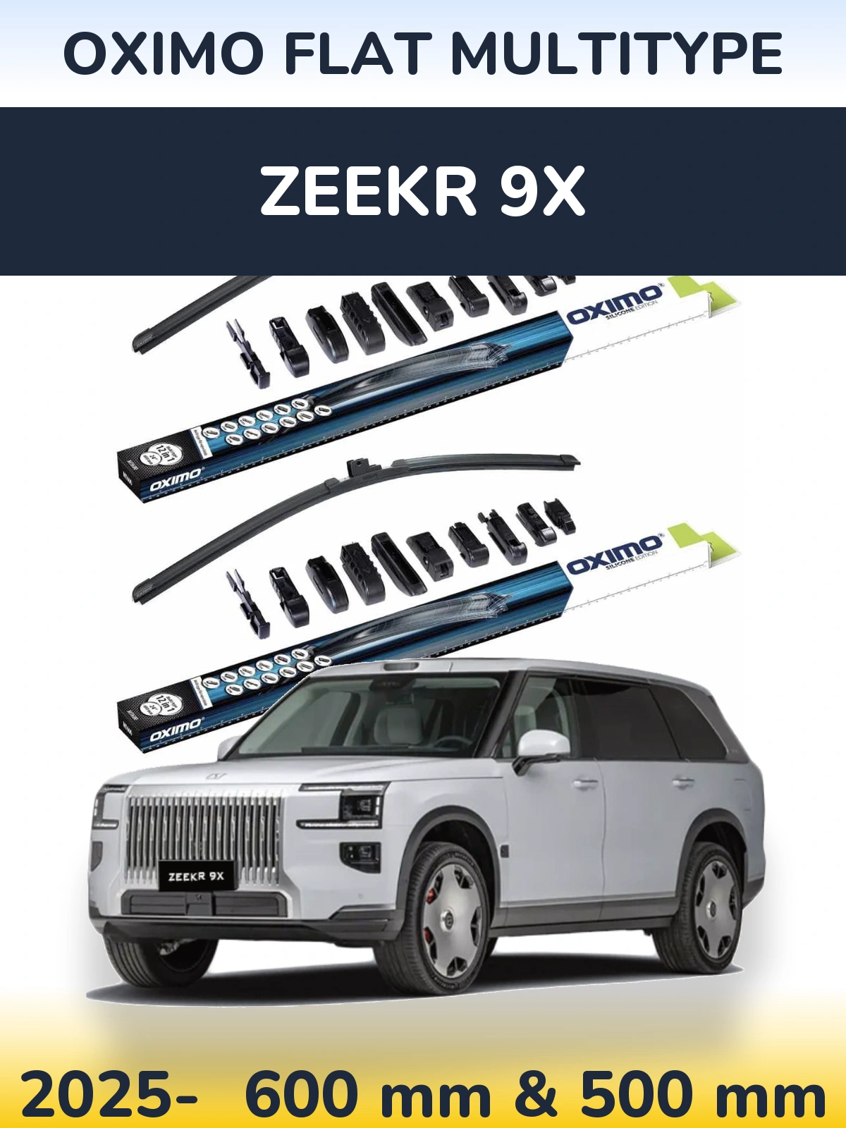 Комплект передних дворников Oximo Flat MultiТипe 600 & 500 мм для Zeekr 9X 2025-2026