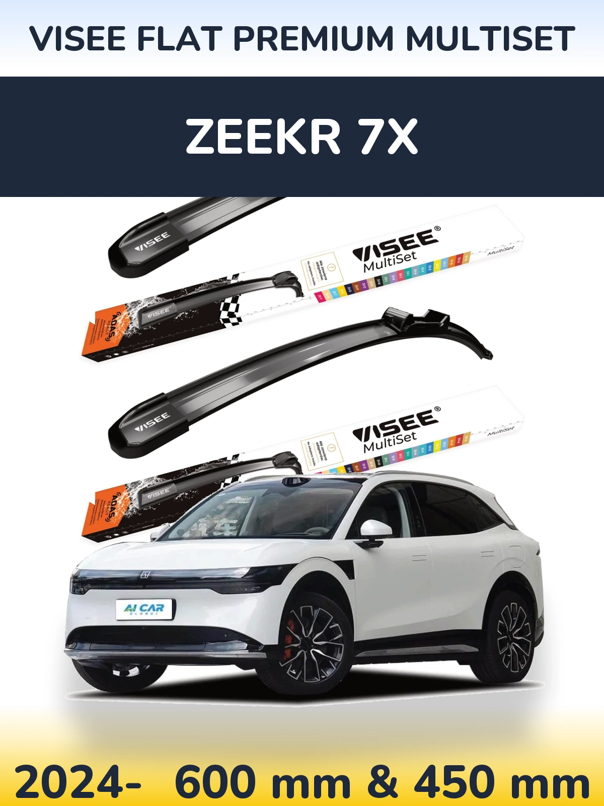 Комплект передних дворников VISEE FLAT PREMIUM MultiSet 600 & 450 мм для Zeekr 7X 2024-2026