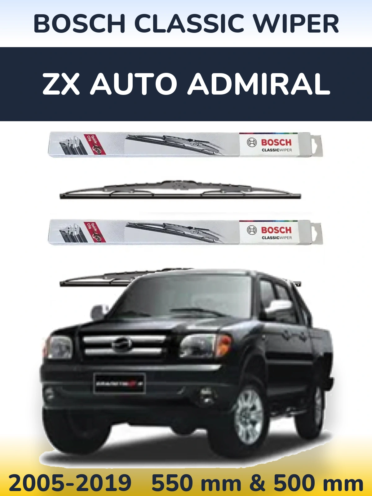 Комплект передніх щіток BOSCH Classic Wiper 550 & 500 мм для ZX Auto Admiral 2005-2019