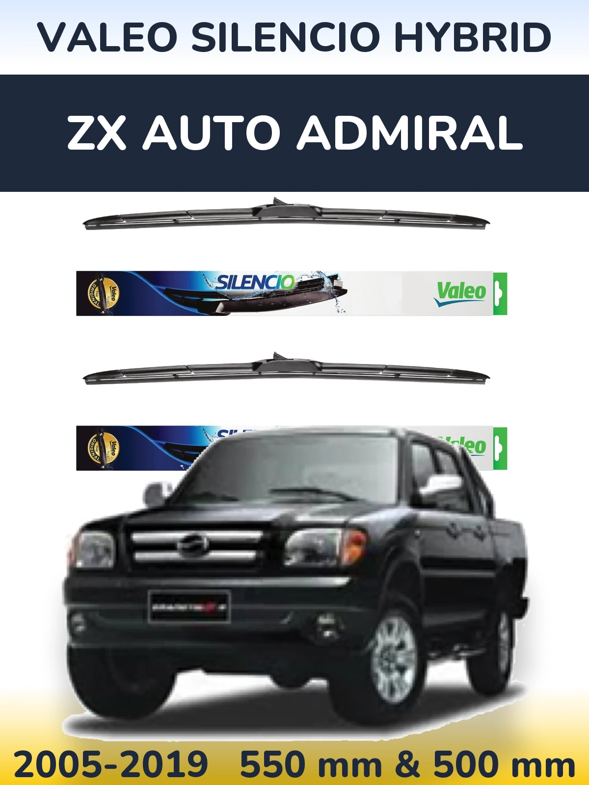 Комплект передніх щіток Valeo Silencio Hybrid 550 & 500 мм для ZX Auto Admiral 2005-2019
