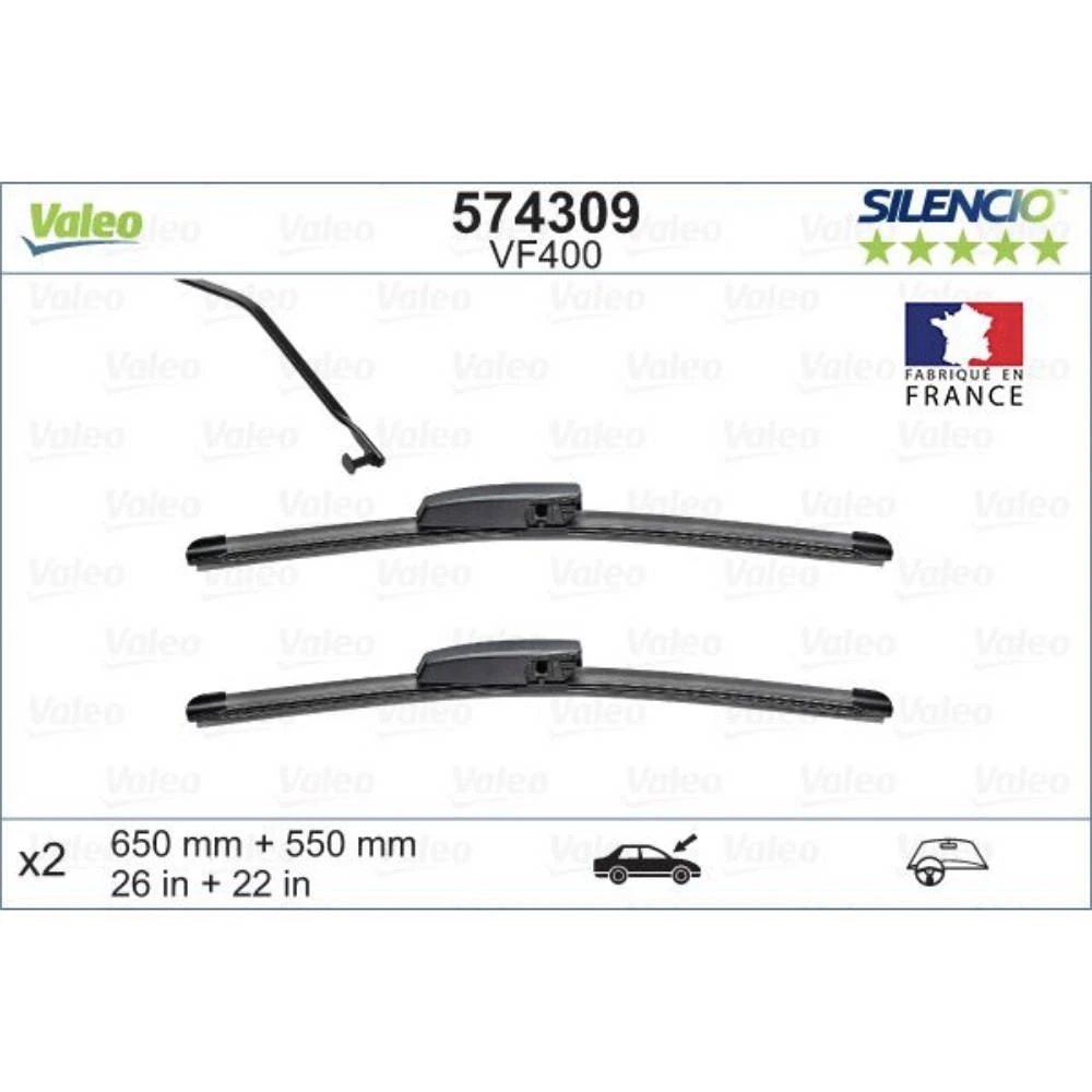 Front wiper blade set Valeo Silencio Flat 650 & 550 mm for Renault Scenic 2 2003-2004