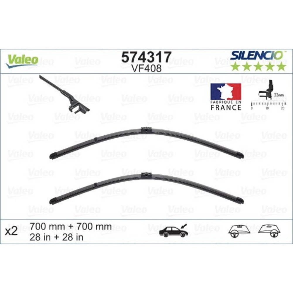 Комплект передних дворников Valeo Silencio Flat 700 & 700 мм для Volkswagen Touran 1 2006-2010