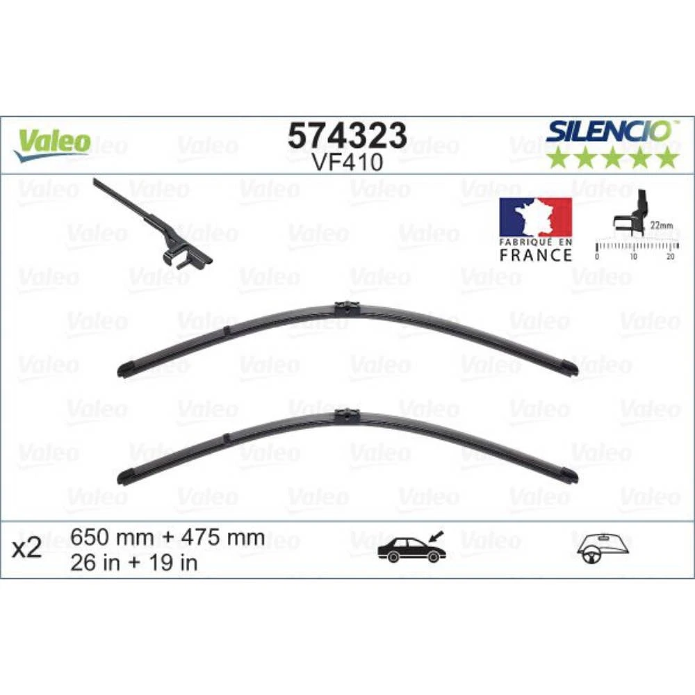 Комплект передних дворников Valeo Silencio Flat 650 & 475 мм для Citroen C5 Break 2003-2008