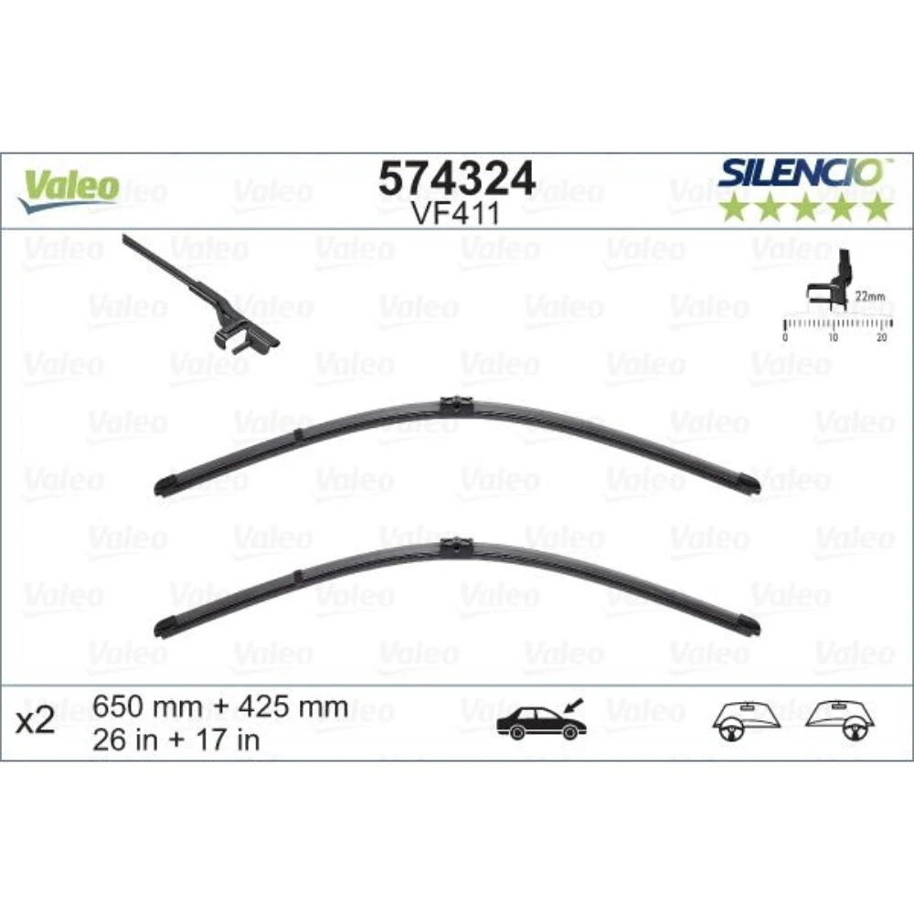Komplet przednich wycieraczek Valeo Silencio Flat 650 & 420 mm do Ford Focus 2 Turnier 2008-2011