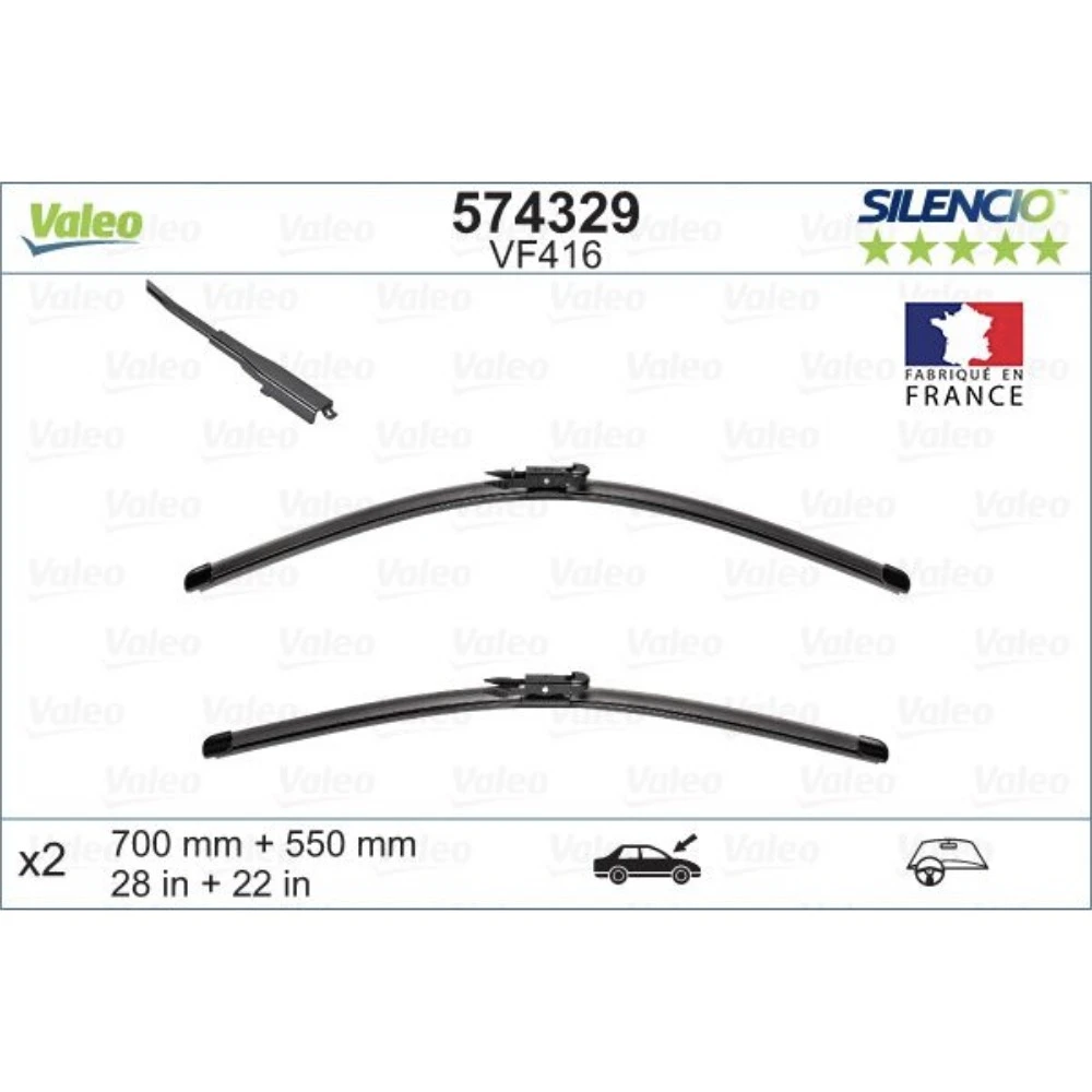 Komplet przednich wycieraczek Valeo Silencio Flat 700 & 550 mm do Citroen C5 Break 2007-2018