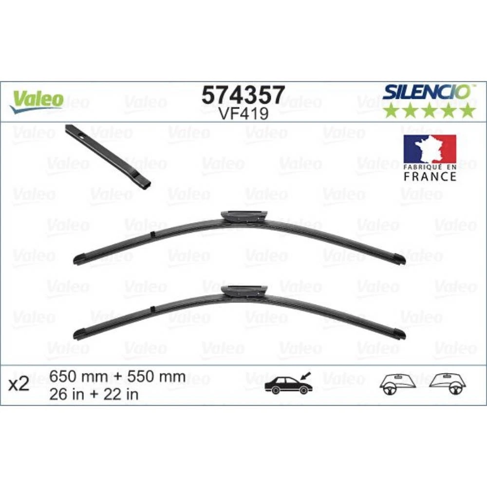 Komplet przednich wycieraczek Valeo Silencio Flat 650 & 550 mm do Renault Scenic 2 2004-2009
