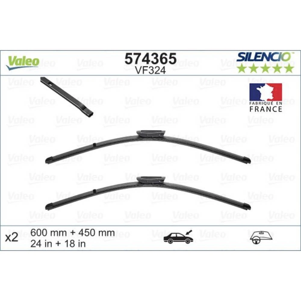Komplet przednich wycieraczek Valeo Silencio Flat 600 & 450 mm do Renault Megane 2 Grandtour 2006-2009