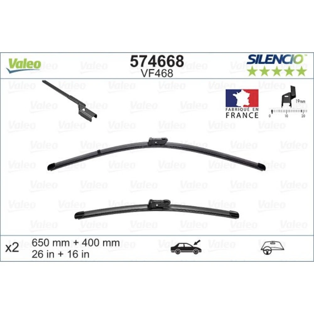 Komplet przednich wycieraczek Valeo Silencio Flat 650 & 400 mm do Renault Megane E-Tech 2021-2026