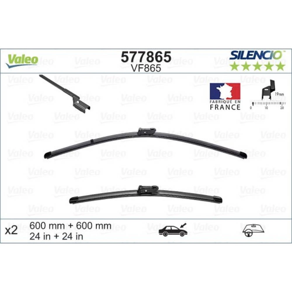 Komplet przednich wycieraczek Valeo Silencio Flat 600 & 600 mm do Mercedes Klasa E 2014-2016